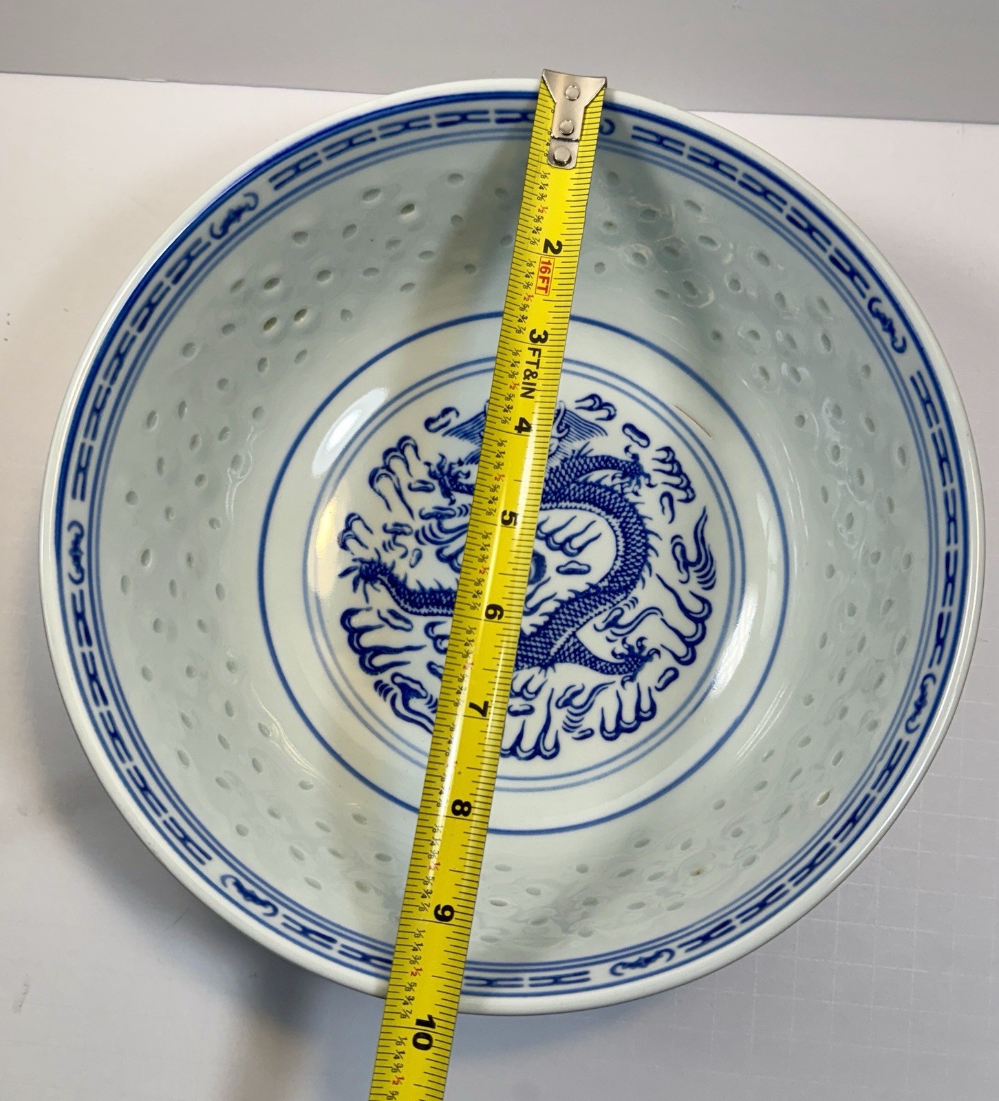 Vintage Chinese Jingdezhen Porcelain Rice Grain Serving Bowl - 9-3/4" x 4" - Image 1