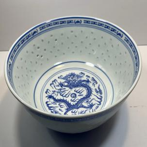 Vintage Chinese Jingdezhen Porcelain Rice Grain Serving Bowl - 9-3/4" x 4"