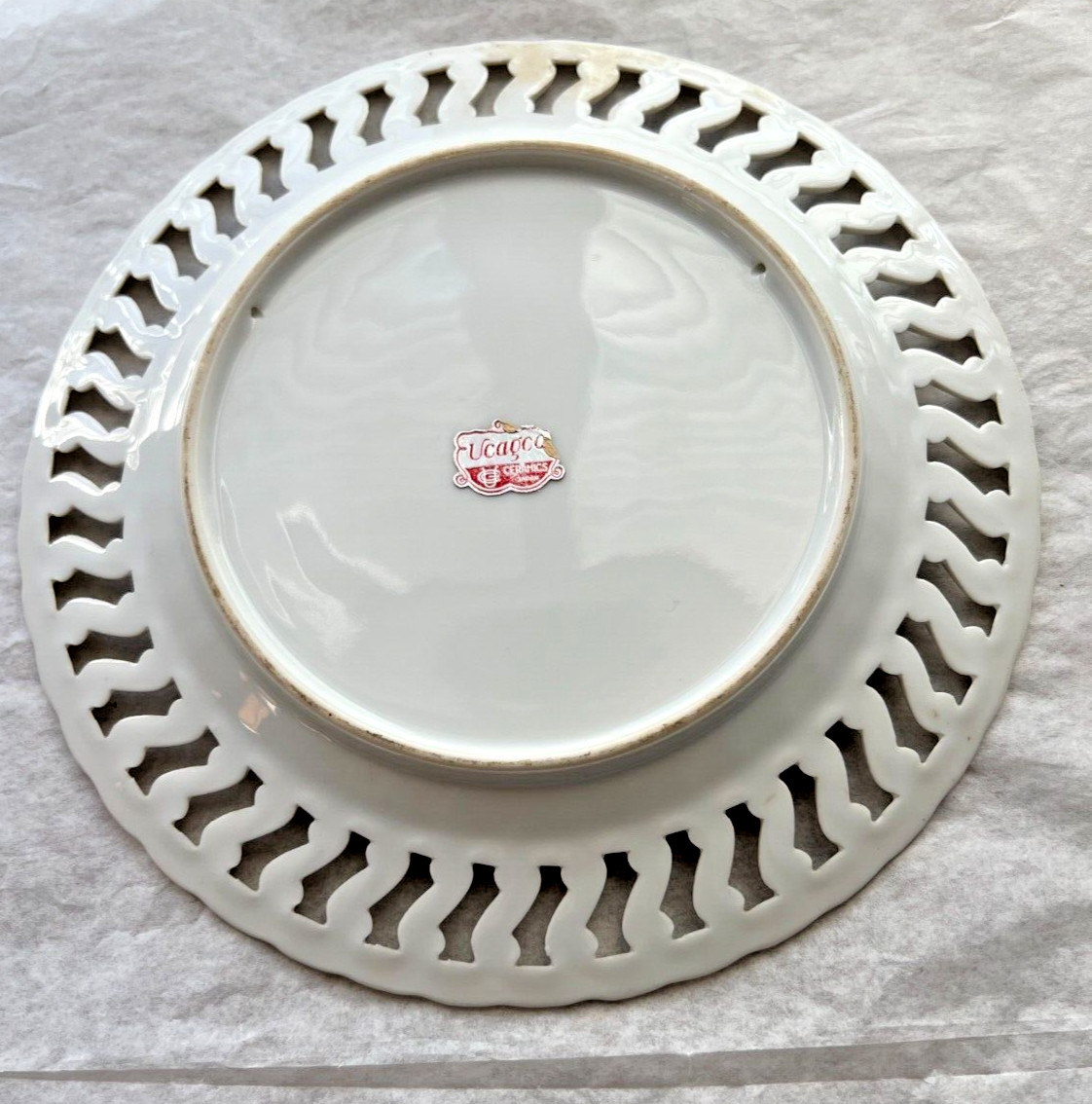 Vintage Ucagco Hand Painted Japanese Porcelain Plate - Lattice Edge - Image 2