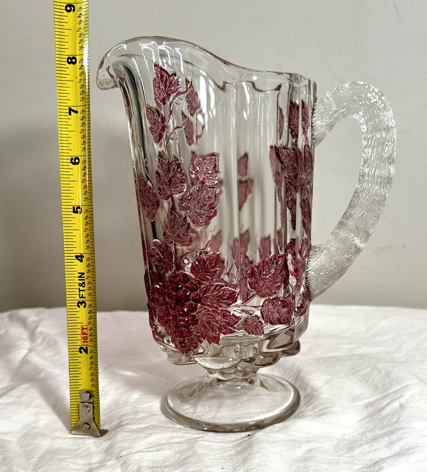 Westmoreland Glass Footed Pitcher - Paneled Purple Grape Leaf - Immaculate - Image 12