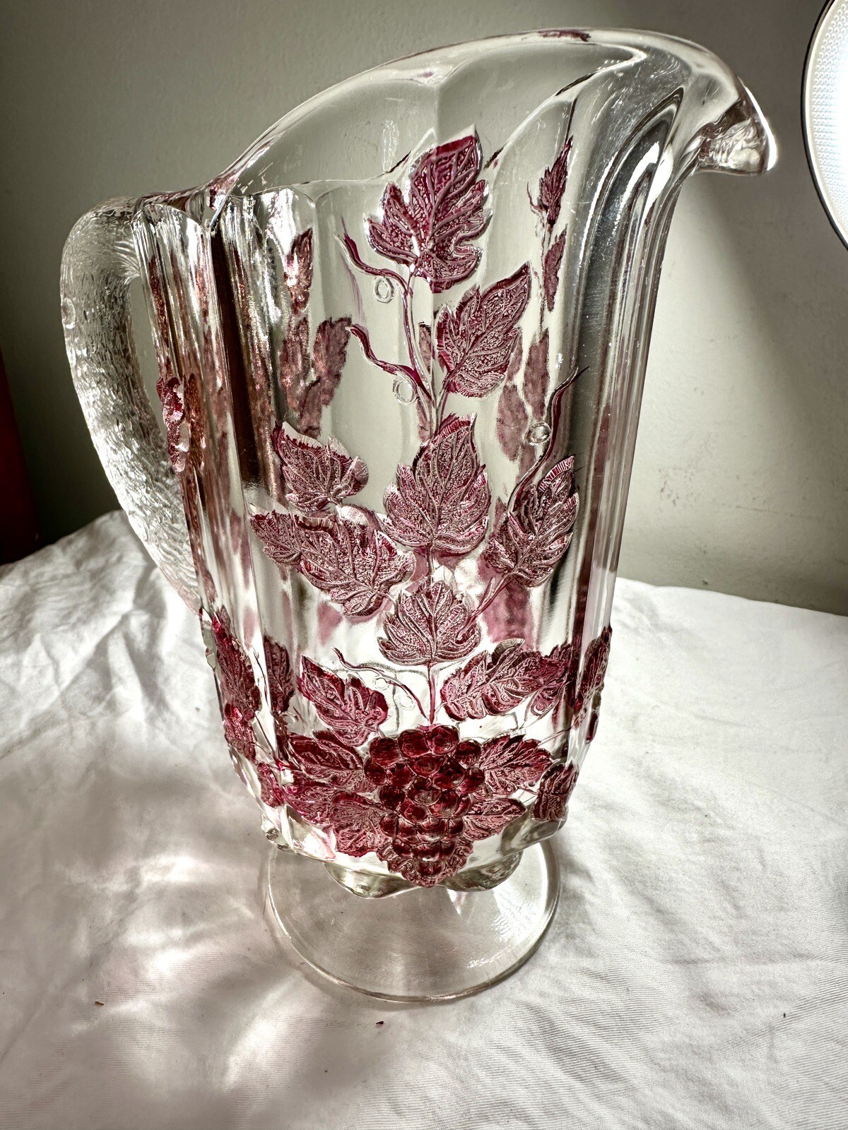 Westmoreland Glass Footed Pitcher - Paneled Purple Grape Leaf - Immaculate - Image 4