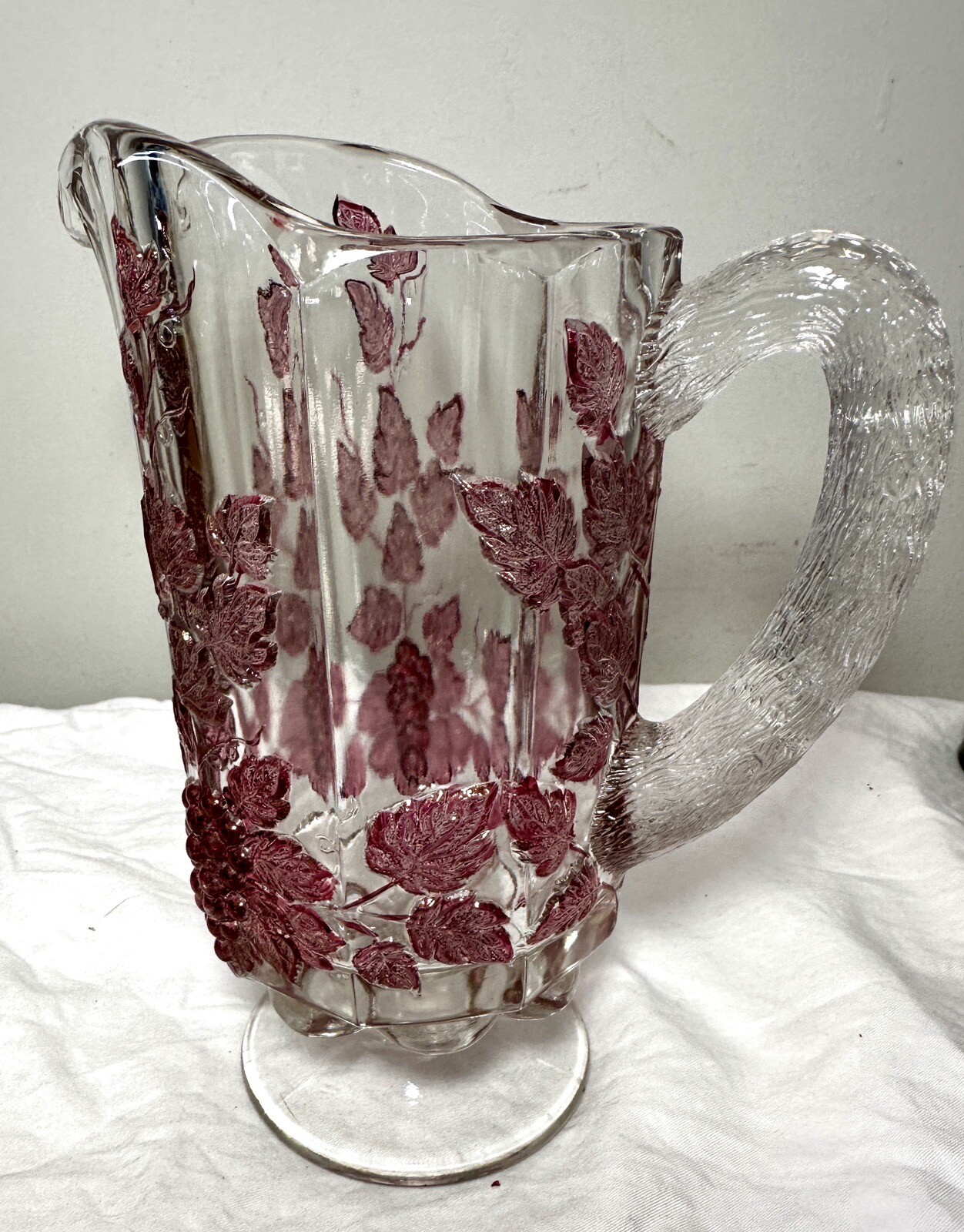 Westmoreland Glass Footed Pitcher - Paneled Purple Grape Leaf - Immaculate - Image 10