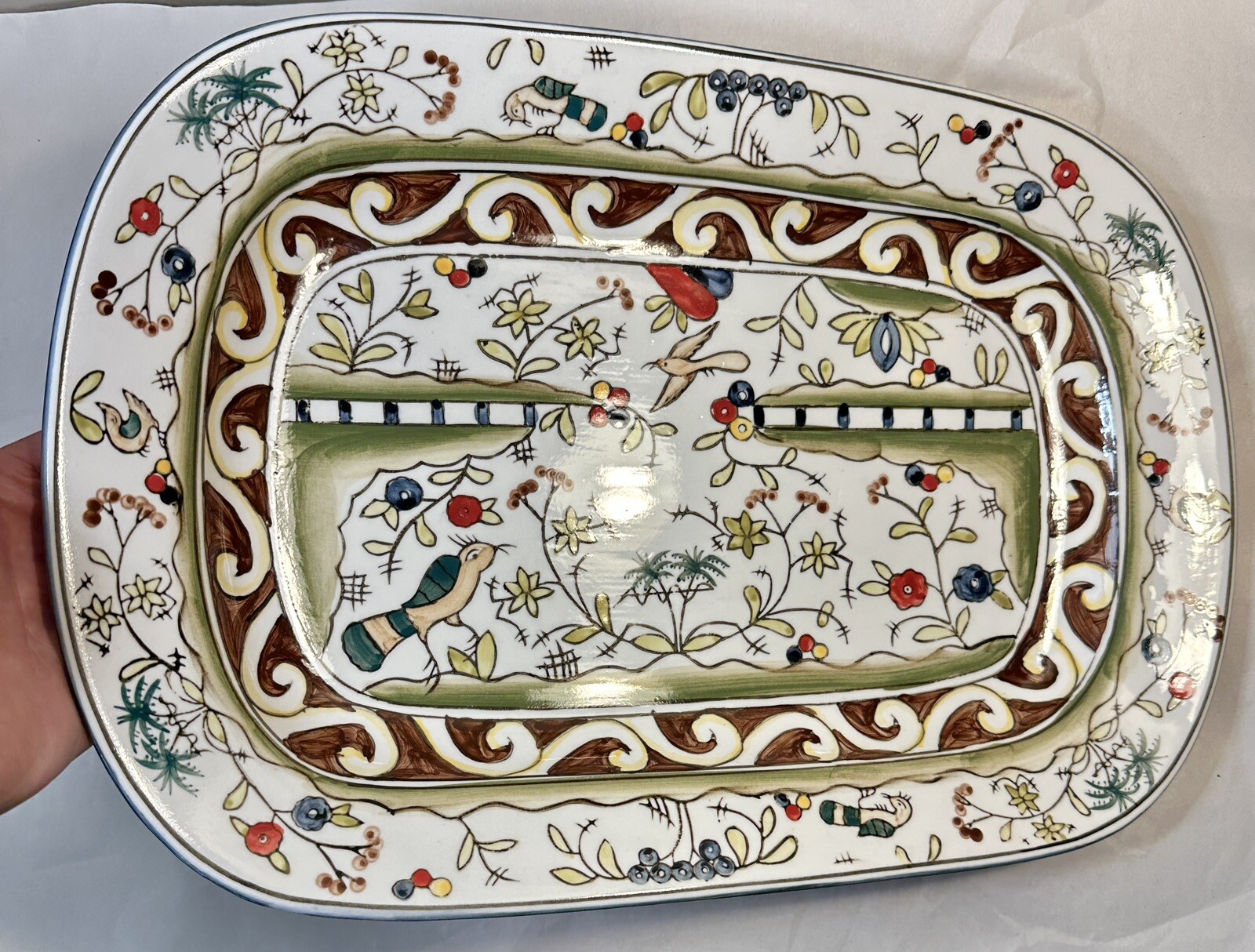 Temptations by Tara Birds Palms Ovenware 17” X 11.5” Serving Tray / Platter MINT - Image 1