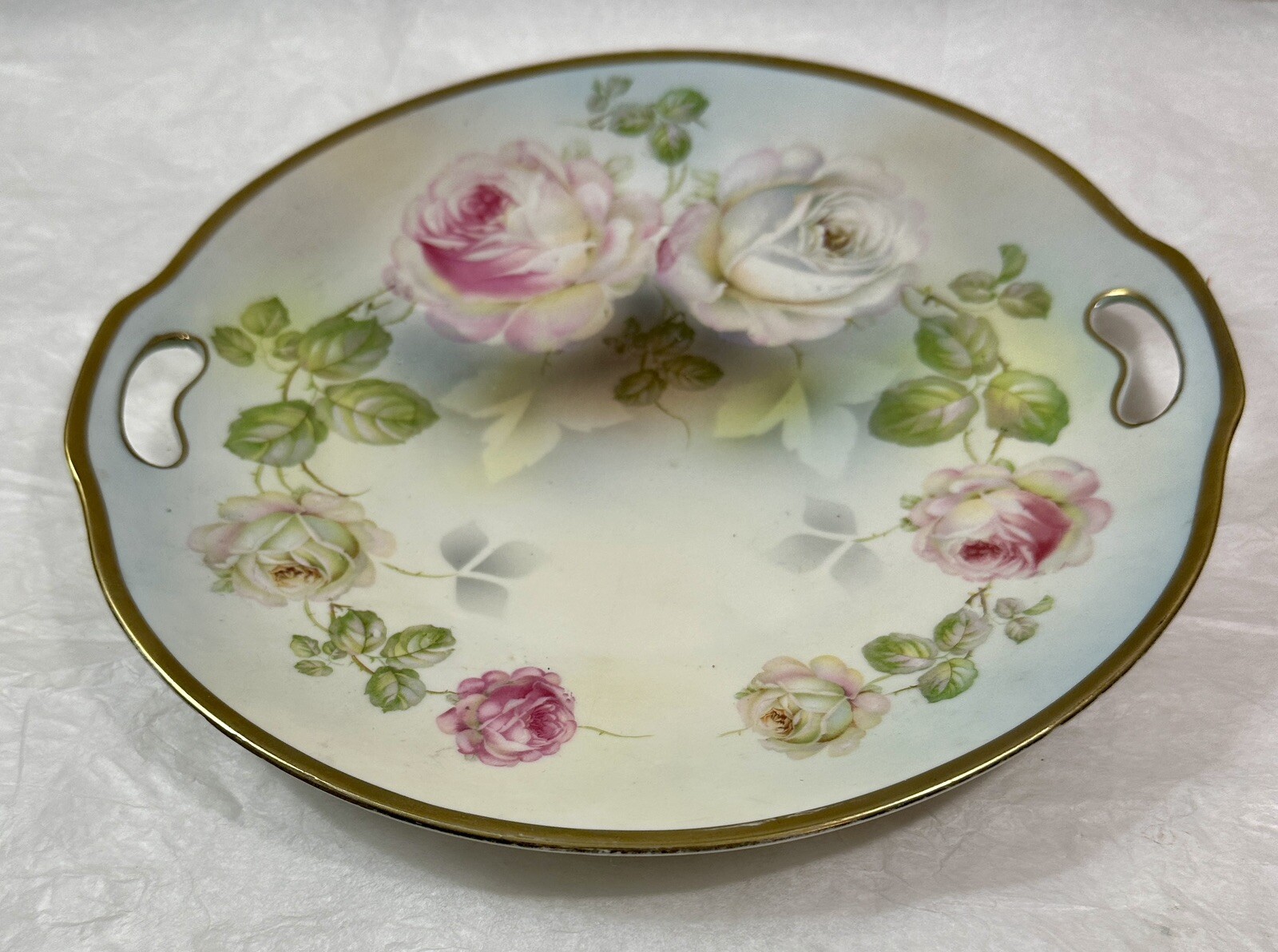 Vintage Prussia Hand Painted Roses Porcelain Serving Plate/Platter - 10" - Image 5