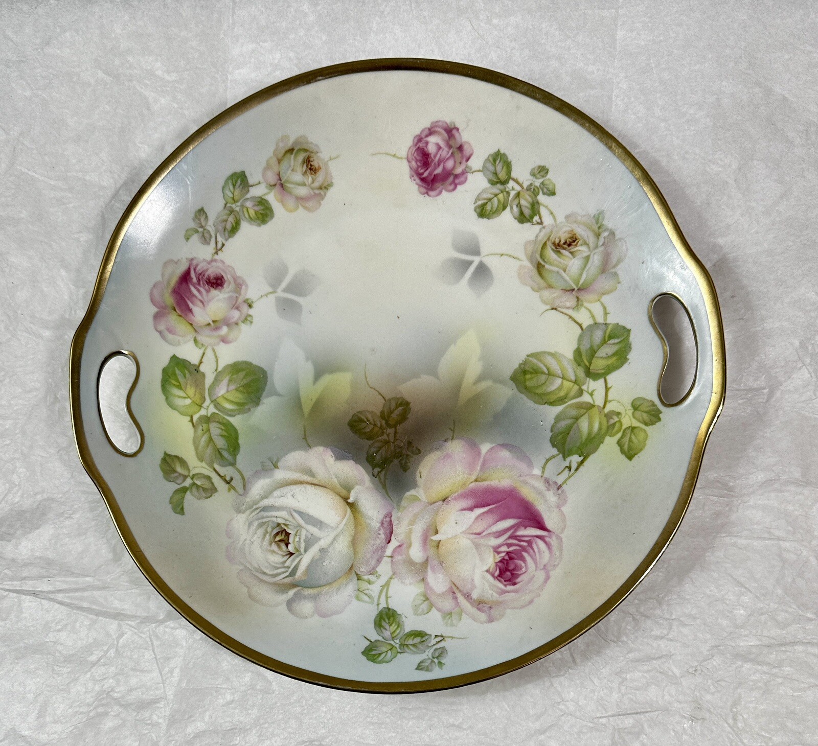 Vintage Prussia Hand Painted Roses Porcelain Serving Plate/Platter - 10"