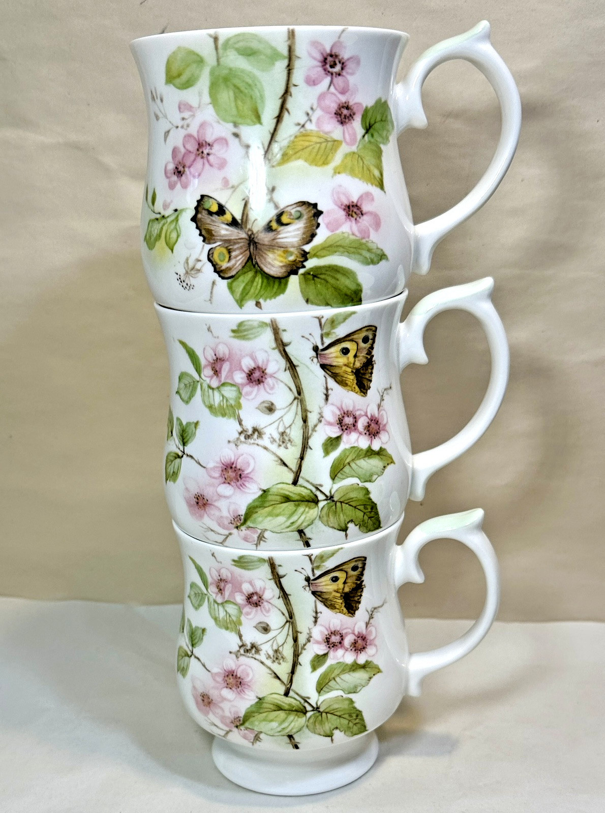 Set of 3 Elizabethan Staffordshire Fine Bone China Flower Stack Coffee Mugs - UK - Image 1