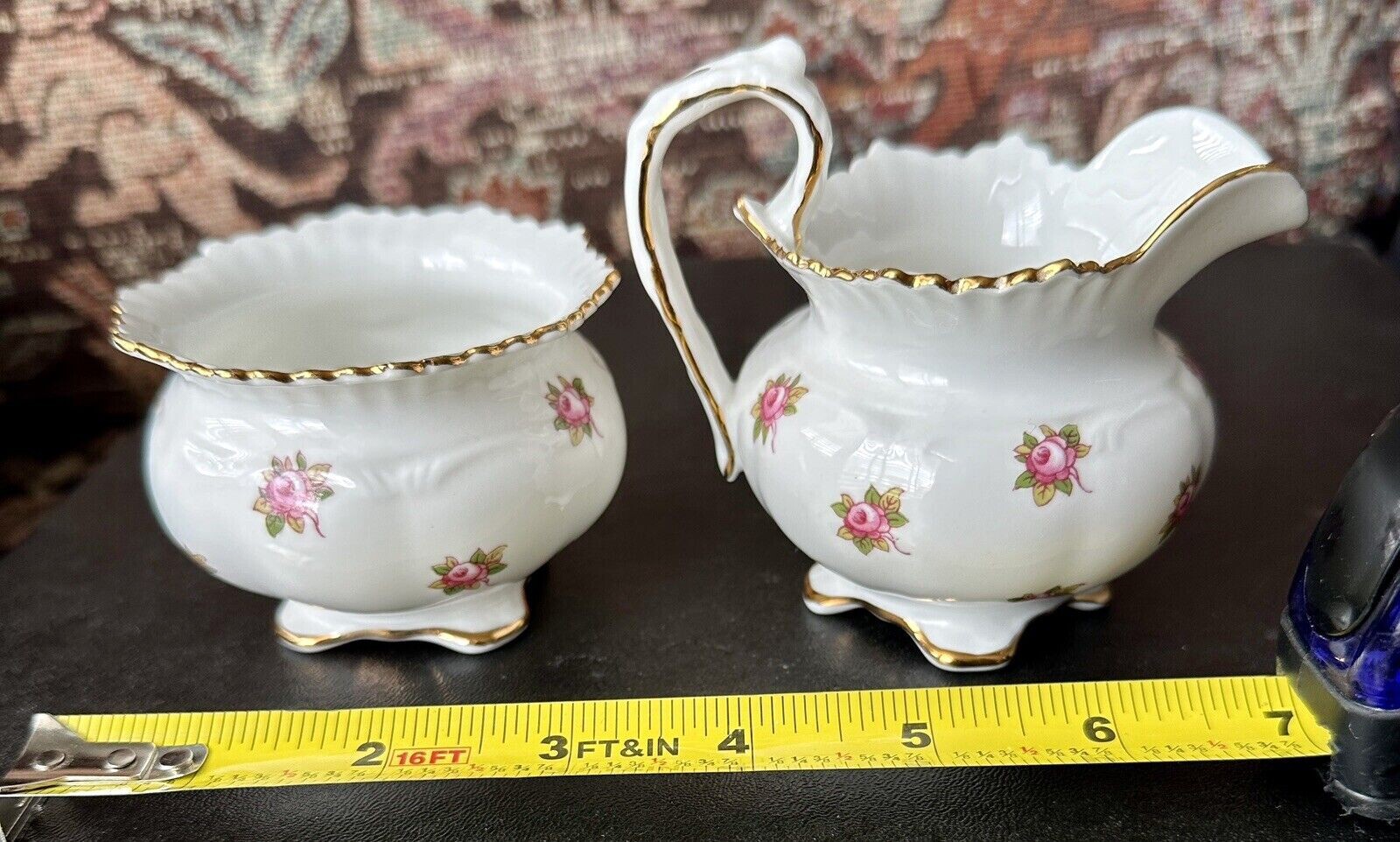 Aynsley Hathaway Bone China Creamer and Open Sugar Bowl 1969B - UK - Immaculate - Image 6