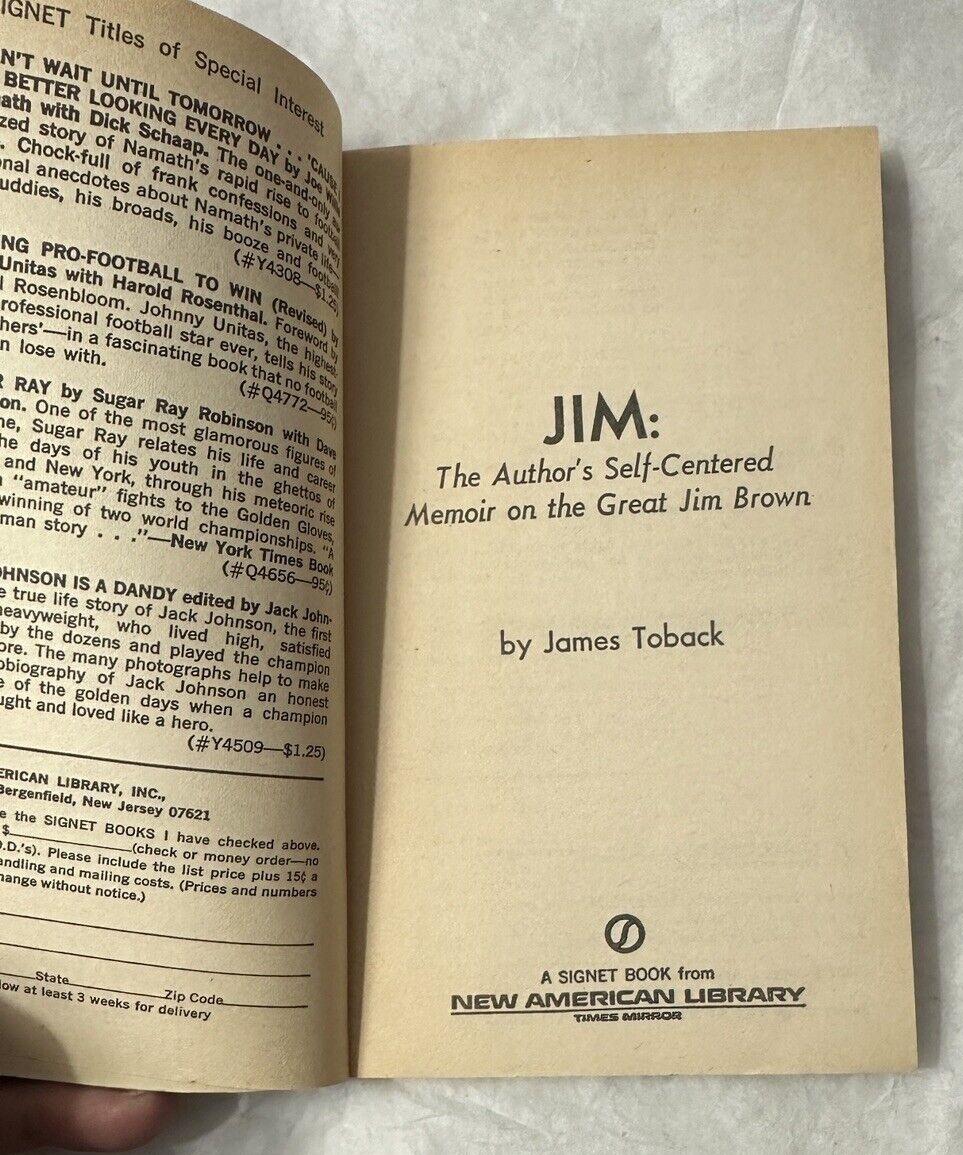Jim by James Toback -  Memoir of Jim Brown 1972 Signet First Printing Paperback - Image 2