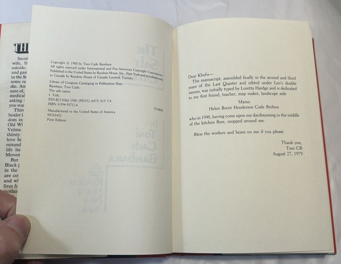 The Salt Eaters - Toni Cade Bambara - HC/DJ First Edition - Like New Copy - Image 3