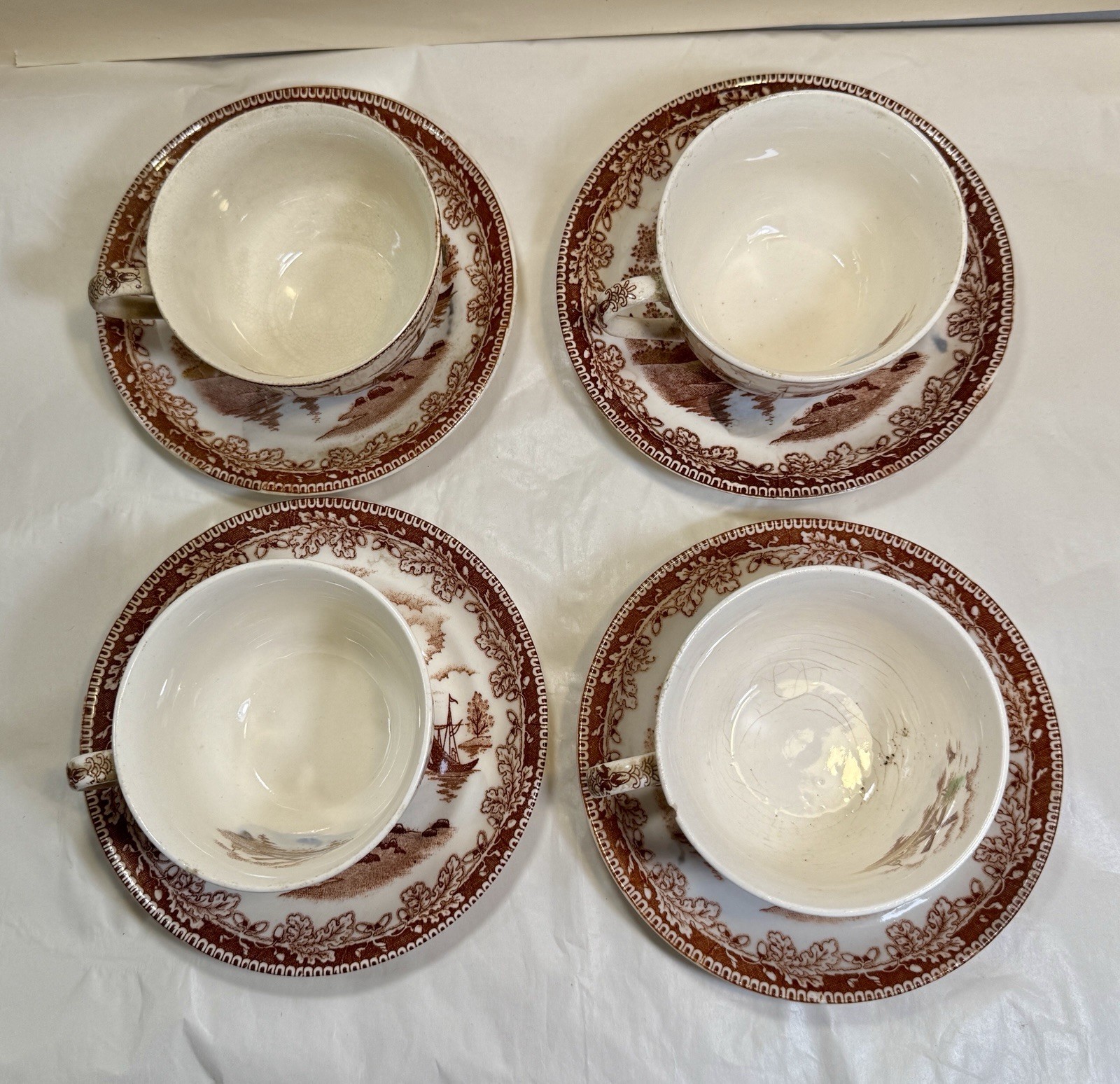Set of Four Tea Cups & Saucers Holland Windmill / Sailing Boats - Japan - Image 2