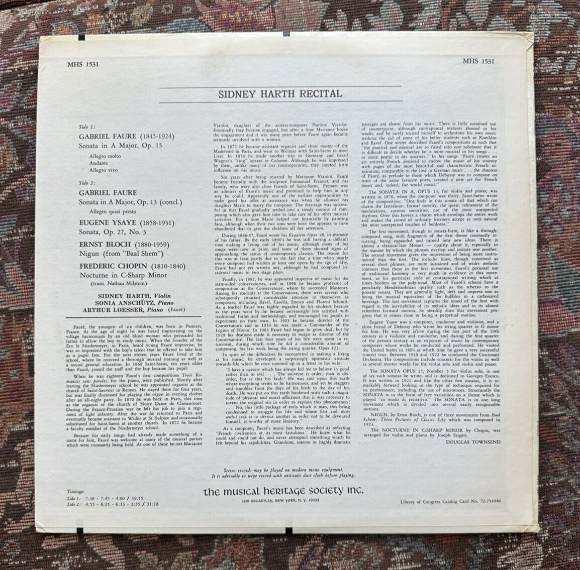 Sidney Harth – Sidney Harth Recital - MHS 1531 - Image 5