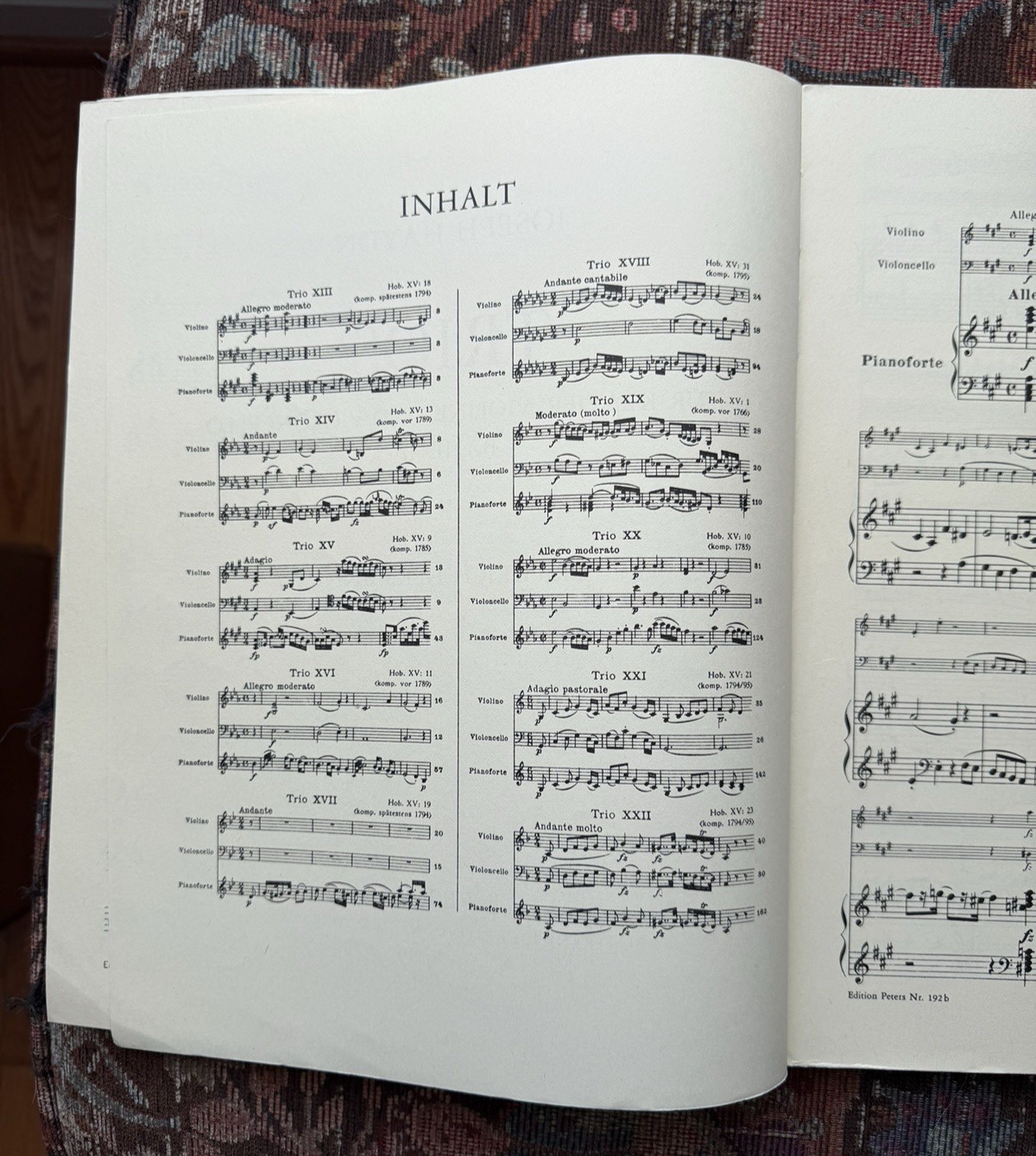 Haydn Trios Volume II No. 192b - Edition Peters - Piano and Violin Parts - Image 1
