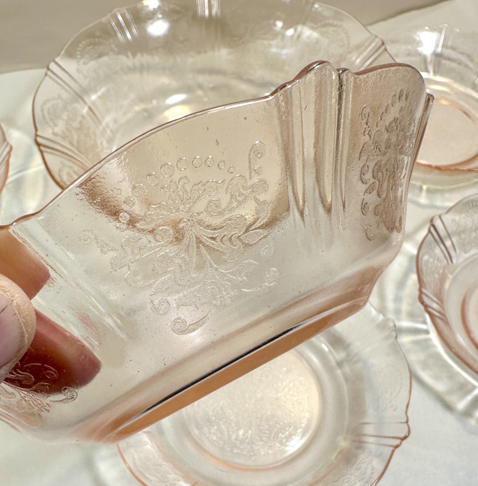 American Sweetheart Pink Depression Glass Berry Bowl Set 6 Pieces - Image 13