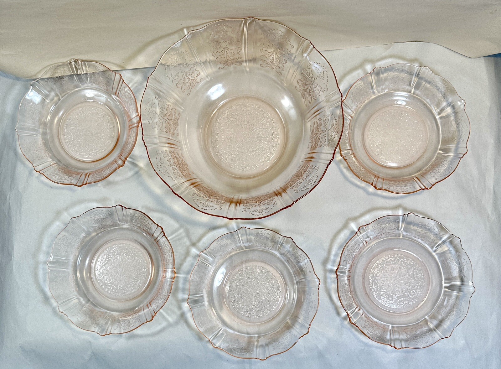 American Sweetheart Pink Depression Glass Berry Bowl Set 6 Pieces - Image 2