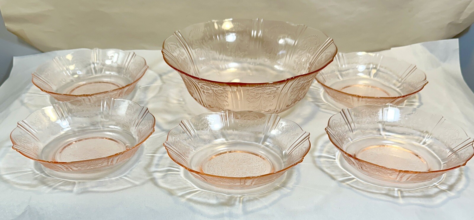 American Sweetheart Pink Depression Glass Berry Bowl Set 6 Pieces