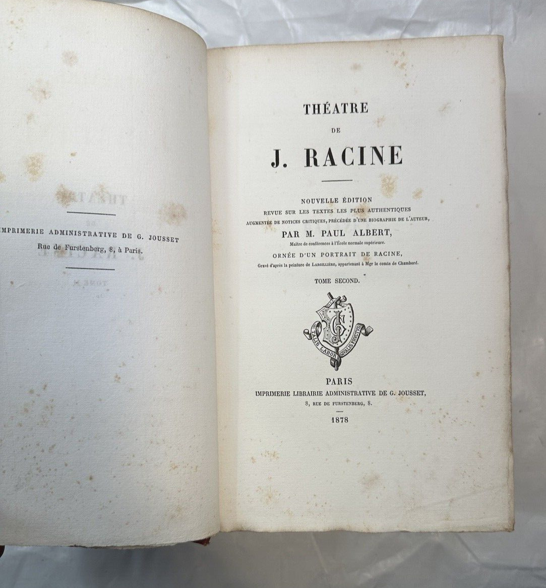 Théâtre de J. Racine:  Ornée d'un portrait de Racine - Complete in 2 Vols - 1878 - Image 4