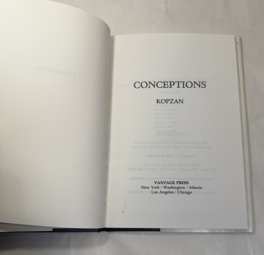 Conceptions - Kopzan - HC/DJ - Vantage Press, 1986 - First Edition - Image 3