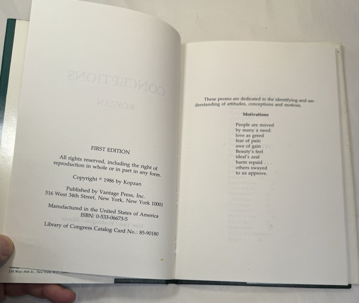 Conceptions - Kopzan - HC/DJ - Vantage Press, 1986 - First Edition - Image 4