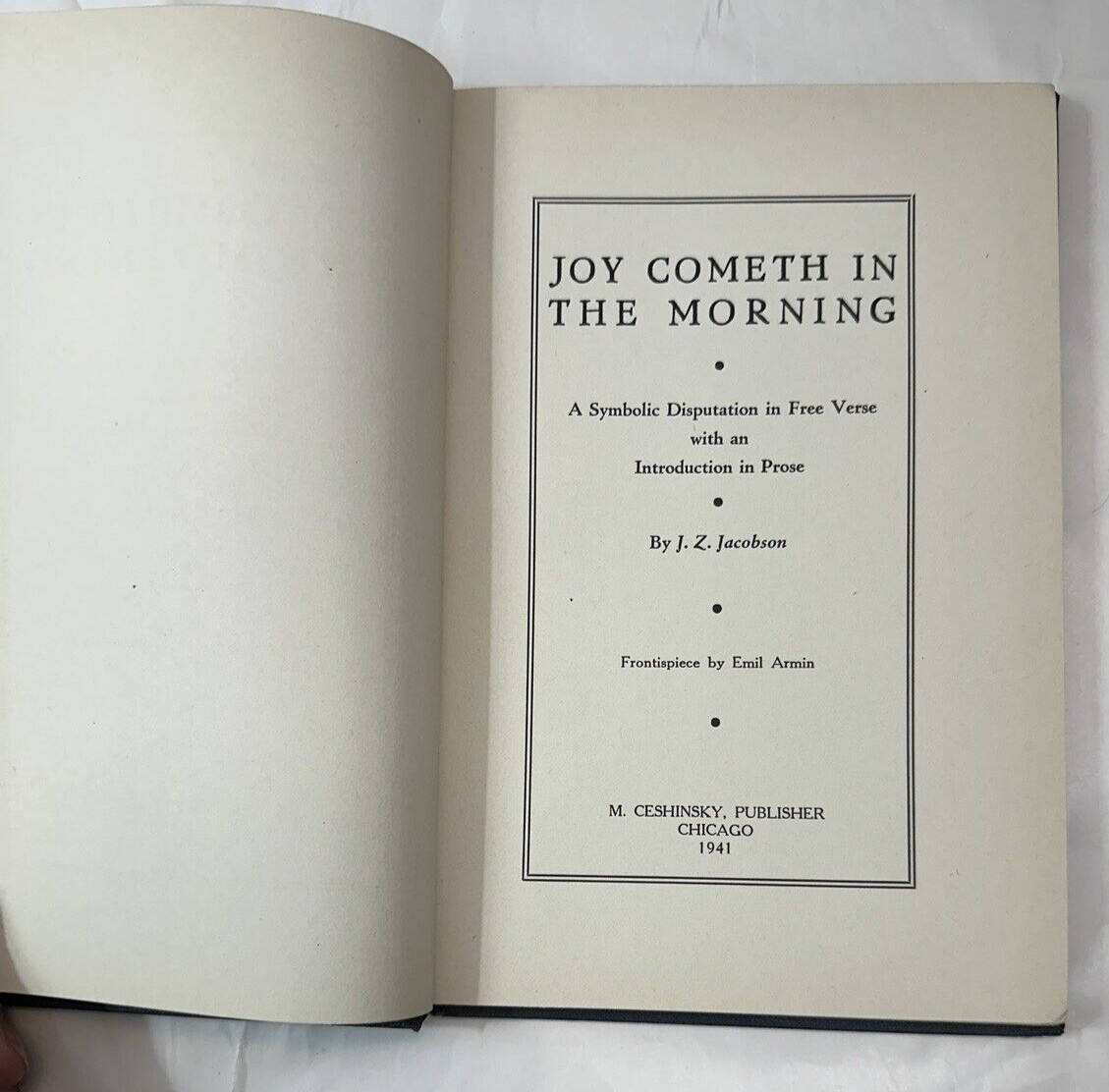 *SIGNED* Joy Cometh in the Morning by J. Z. Jacobson 1941 M. Ceshinski Hardcover - Image 2