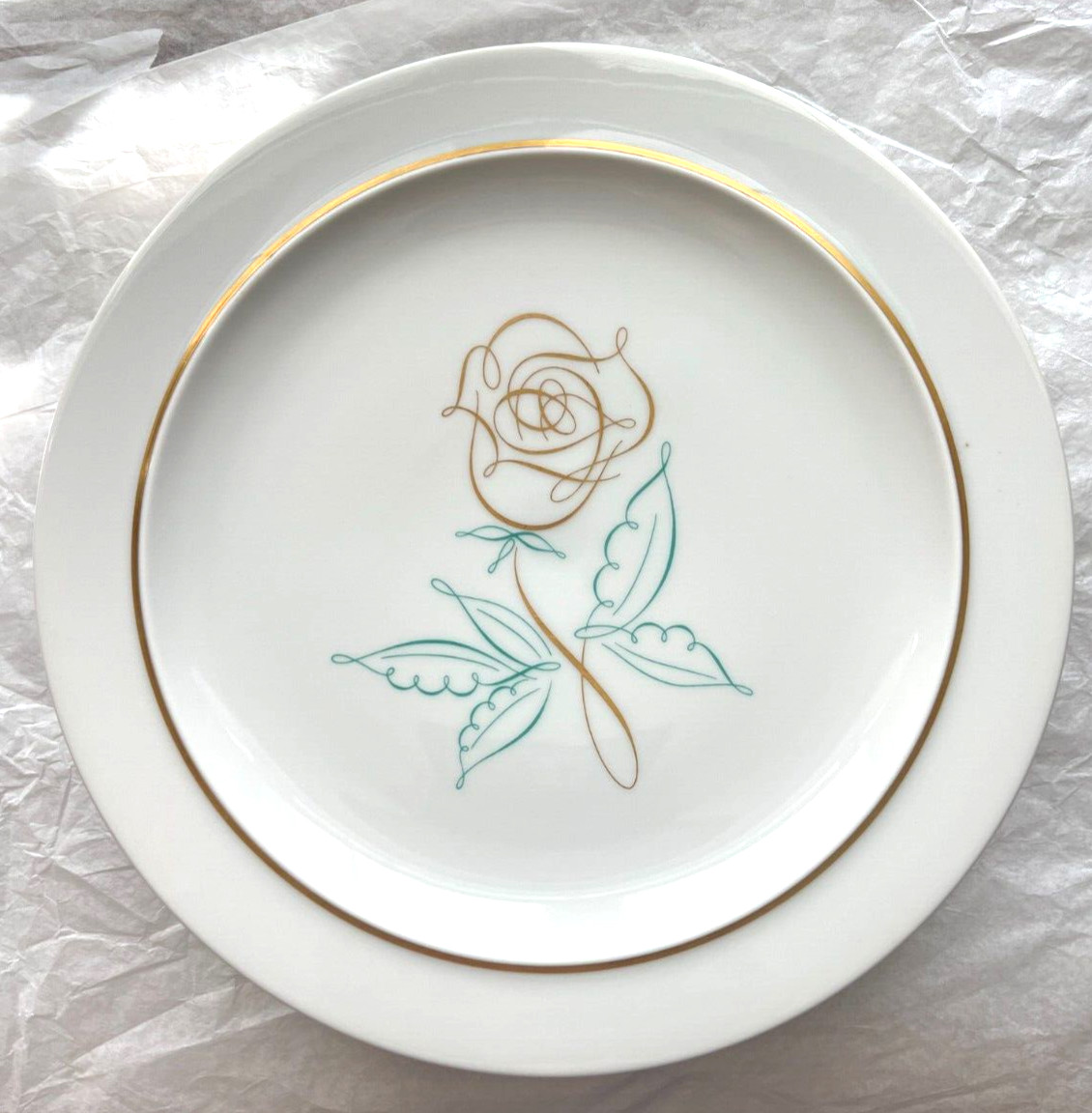 Set of 4 Easterling 10.5" Spencerian Rose Dinner Plates - Bavaria Germany MINT - Image 4