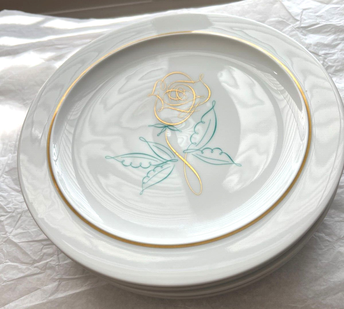 Set of 4 Easterling 10.5" Spencerian Rose Dinner Plates - Bavaria Germany MINT - Image 5