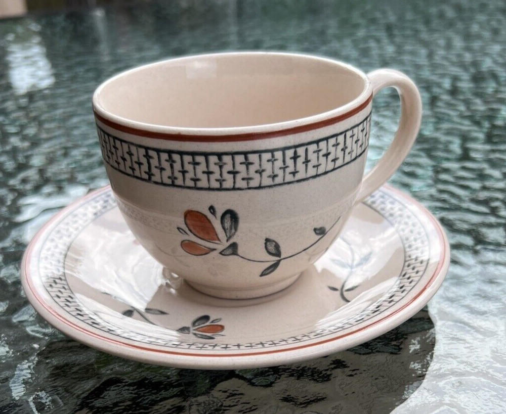 Eleven Johnson Brothers Zephyr Old Granite Ironstone Flat Tea Cups and Saucers - Image 1