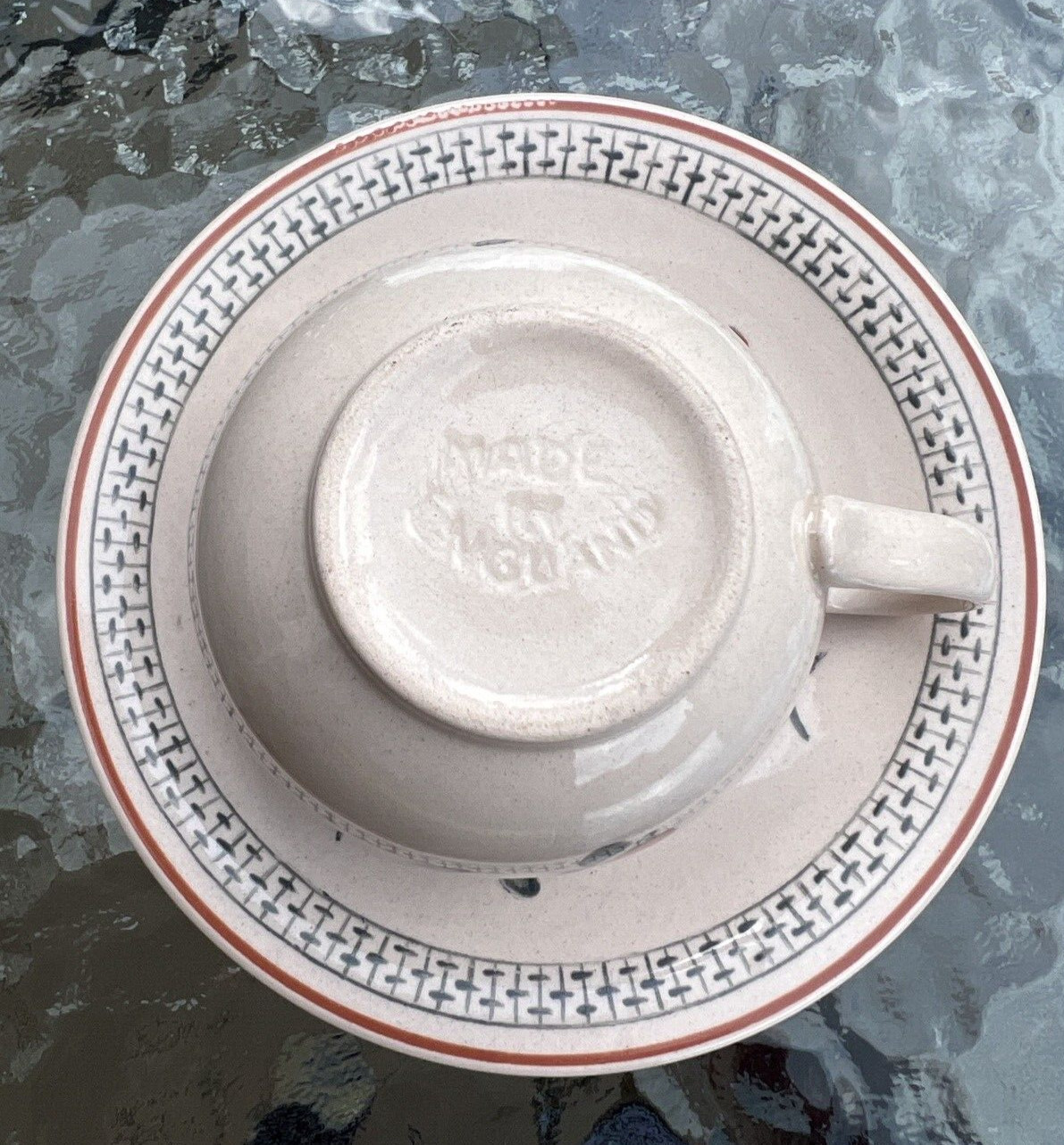 Eleven Johnson Brothers Zephyr Old Granite Ironstone Flat Tea Cups and Saucers - Image 3