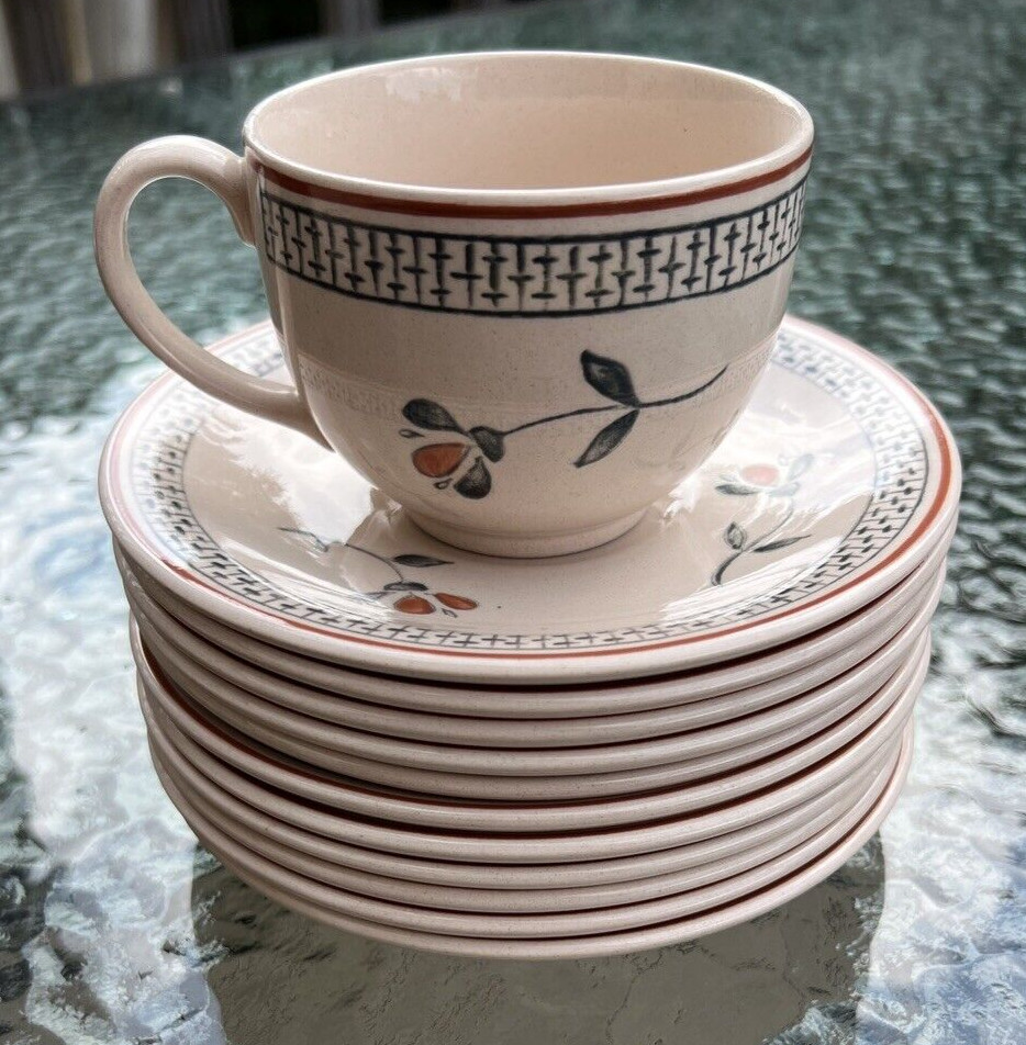 Eleven Johnson Brothers Zephyr Old Granite Ironstone Flat Tea Cups and Saucers - Image 8