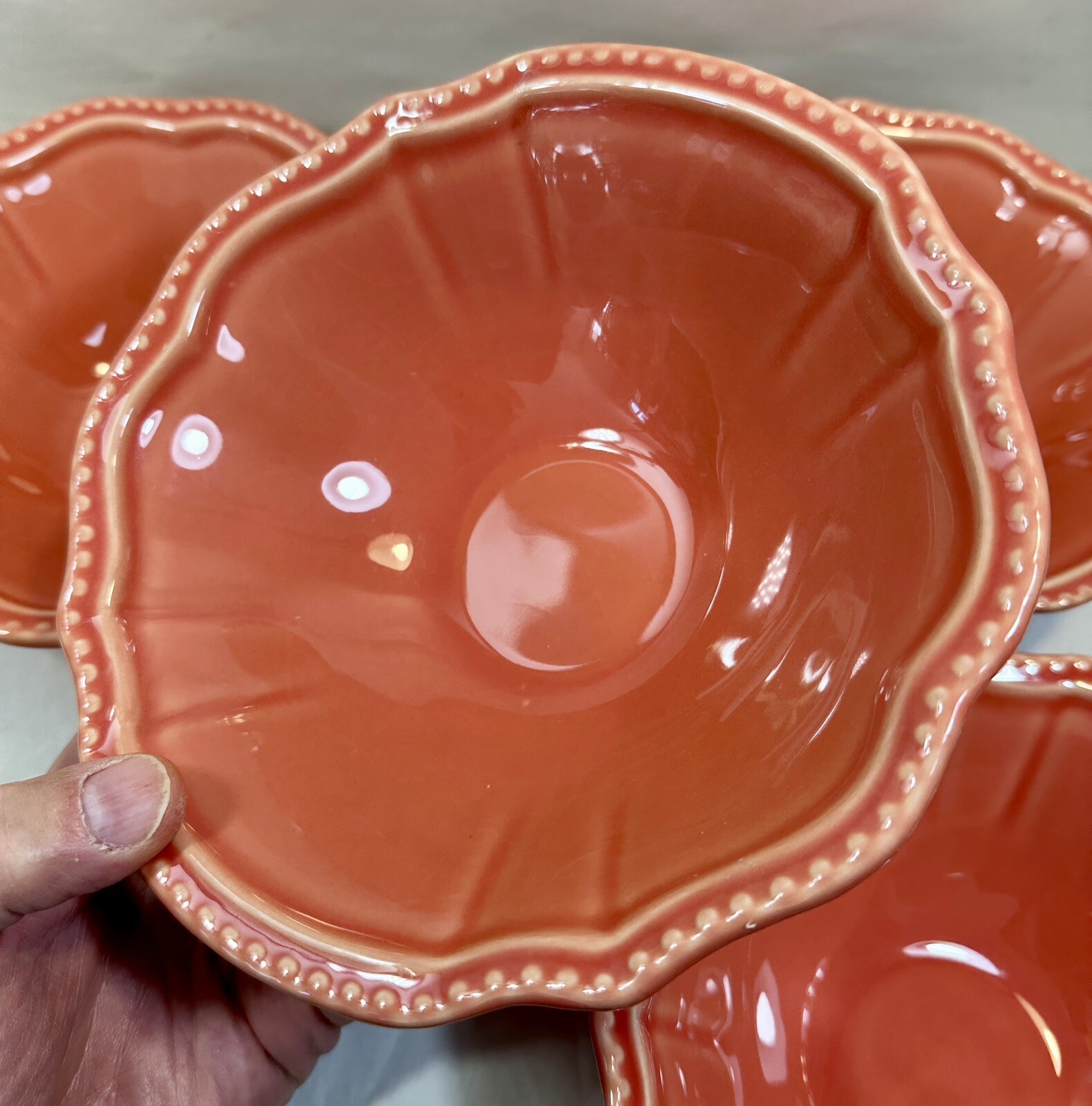 Set of Four Primagera Coral 7-3/8" Soup / Salad Bowls with Beaded Edge - Image 1