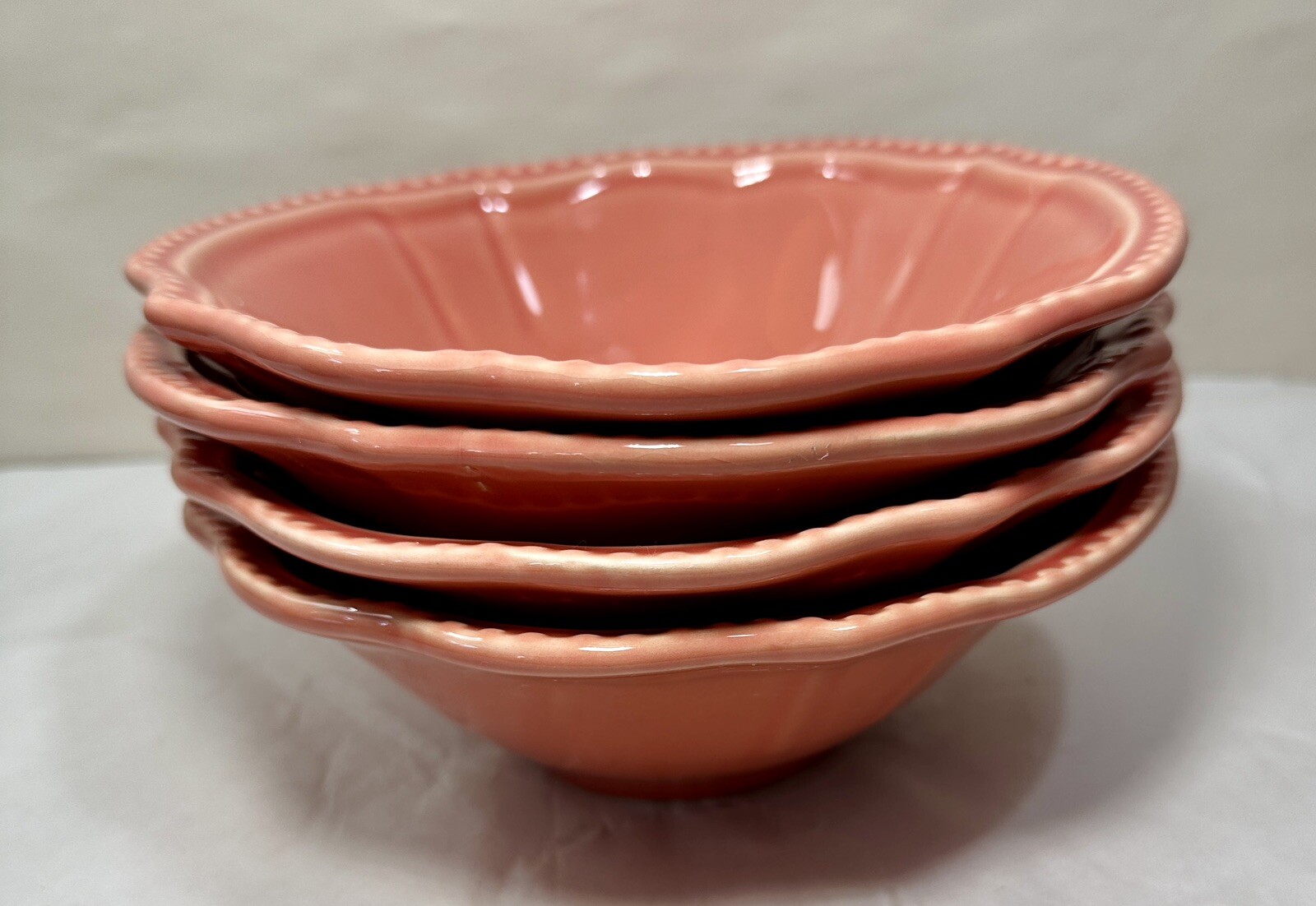 Set of Four Primagera Coral 7-3/8" Soup / Salad Bowls with Beaded Edge - Image 2