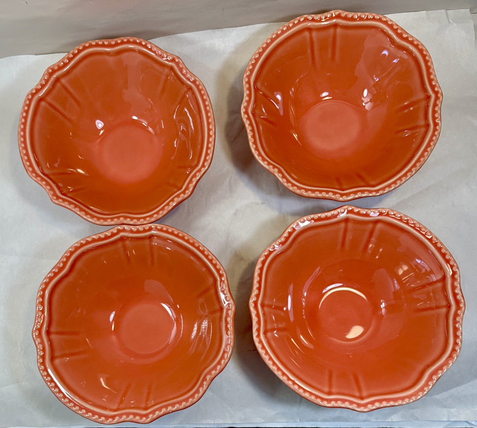 Set of Four Primagera Coral 7-3/8" Soup / Salad Bowls with Beaded Edge - Image 3