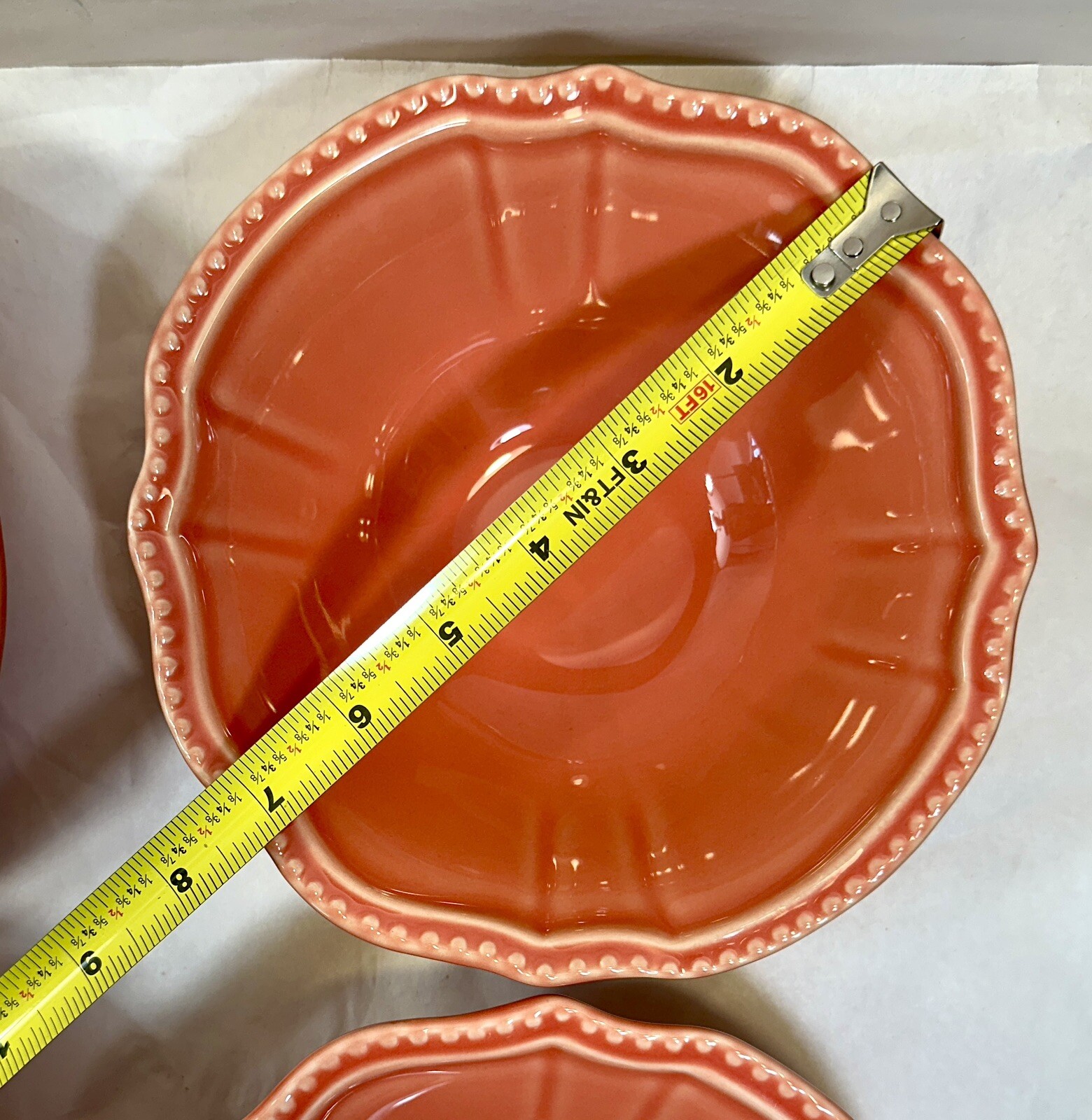 Set of Four Primagera Coral 7-3/8" Soup / Salad Bowls with Beaded Edge - Image 6