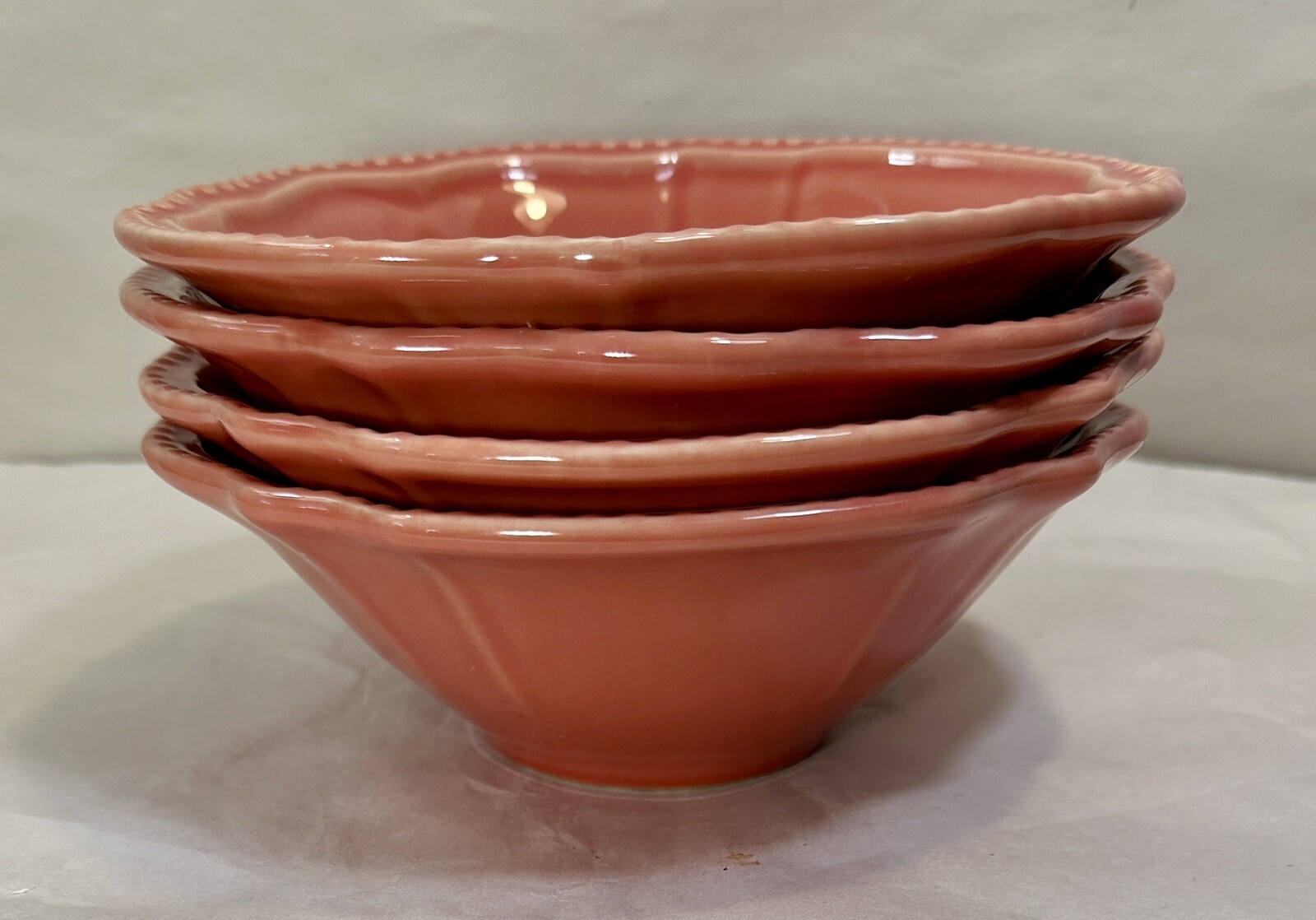 Set of Four Primagera Coral 7-3/8" Soup / Salad Bowls with Beaded Edge - Image 8