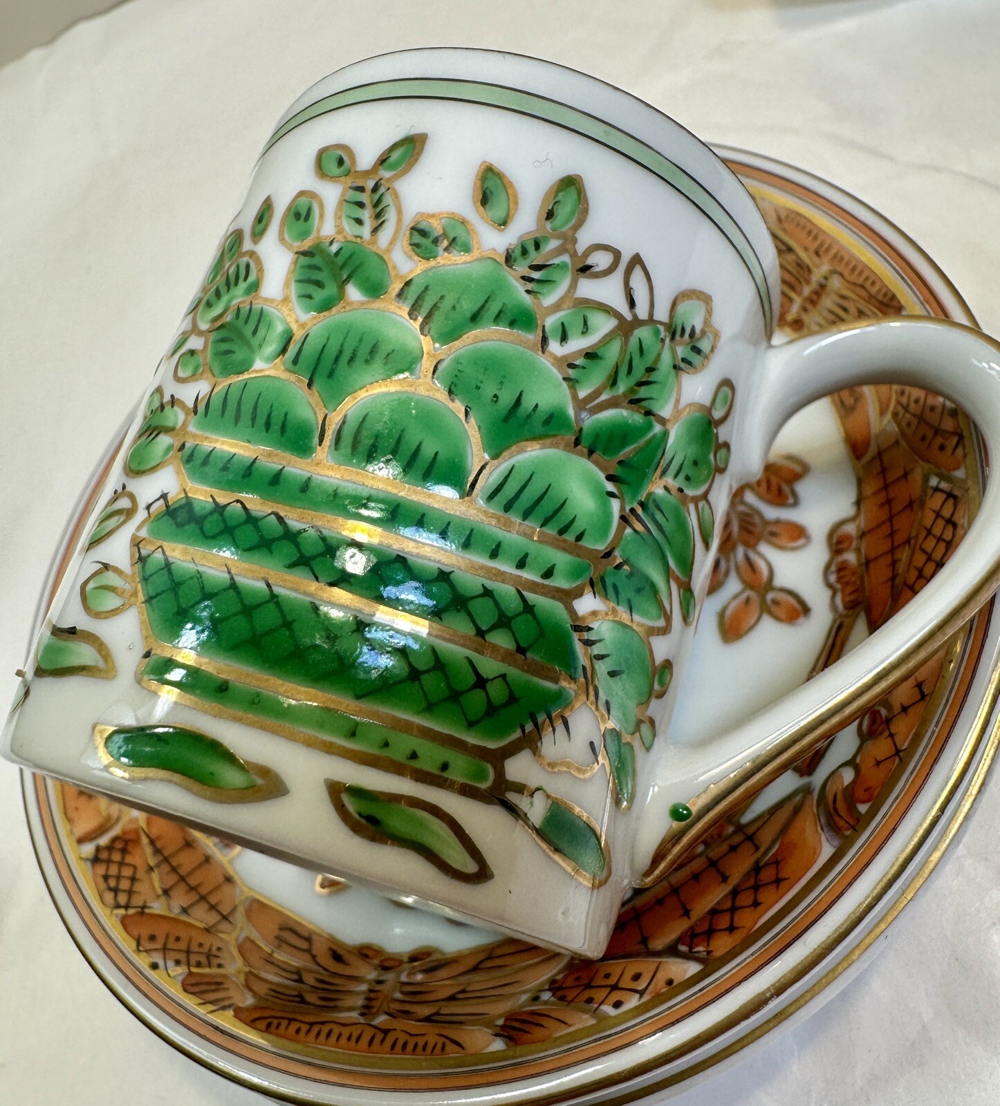 Set Of 3 Sandrea Demitasse Cups / Saucers Harvest Pattern Gold Trim - Japan - Image 13