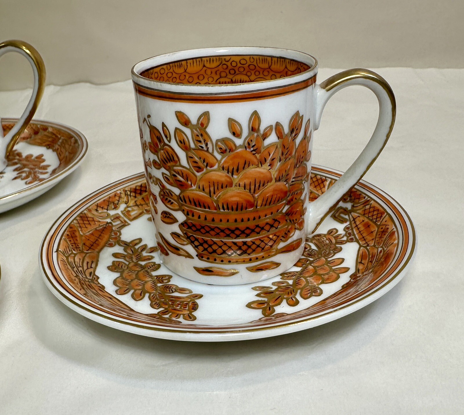 Set Of 3 Sandrea Demitasse Cups / Saucers Harvest Pattern Gold Trim - Japan - Image 3