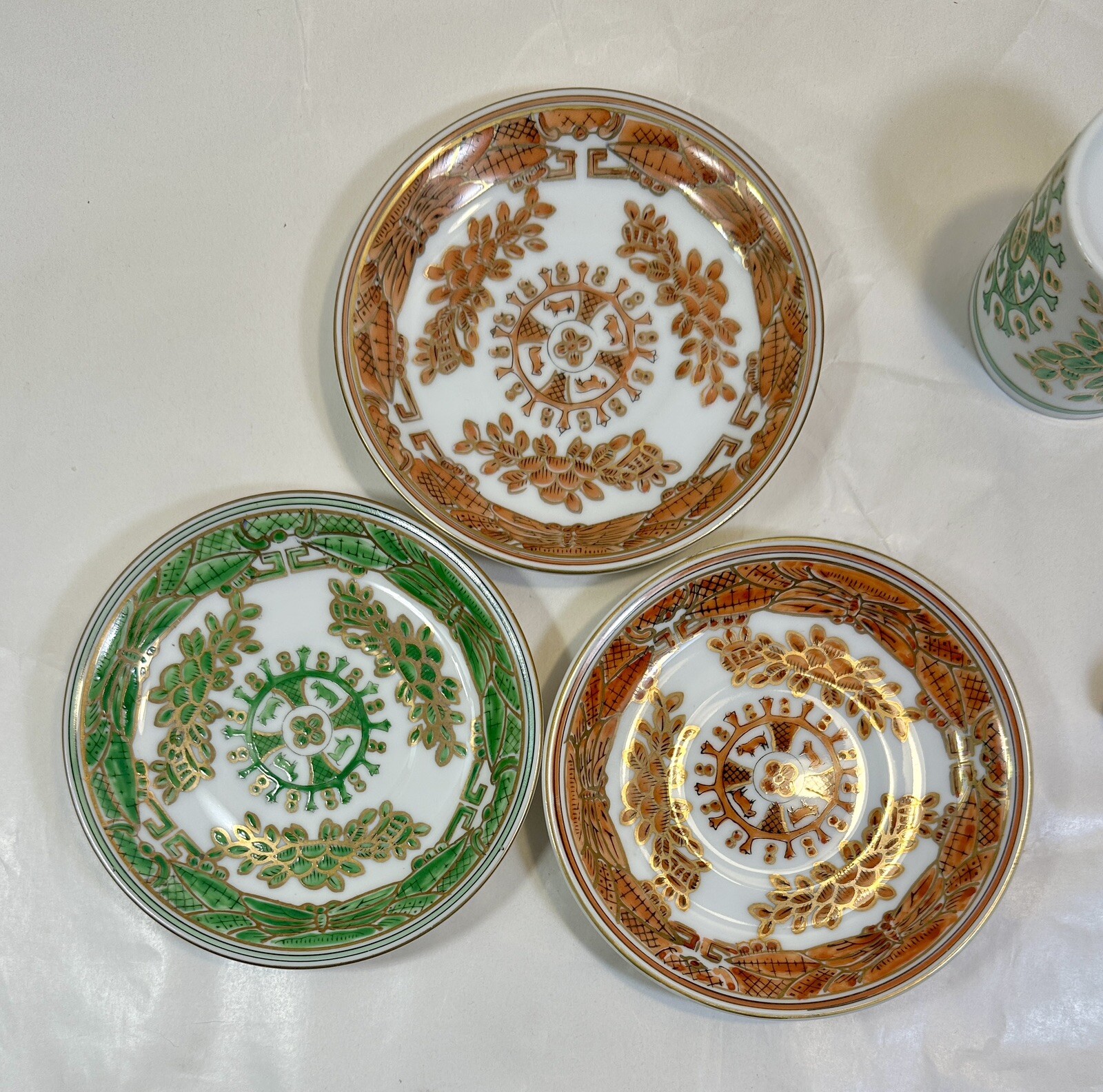 Set Of 3 Sandrea Demitasse Cups / Saucers Harvest Pattern Gold Trim - Japan - Image 7