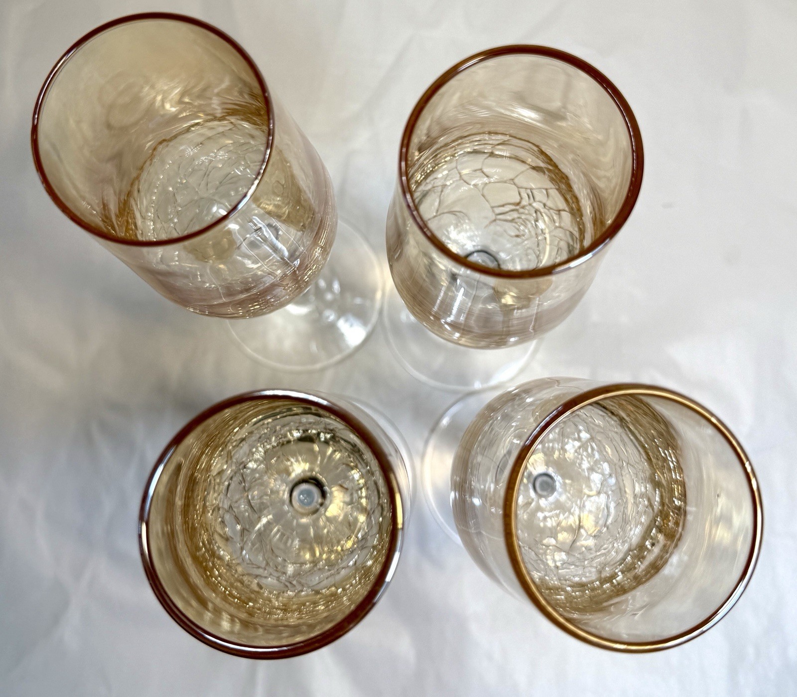 Set of 4 (Four) Pier 1 Amber Crackle Flutes Champagne Stems/Glasses - NOS - Image 1