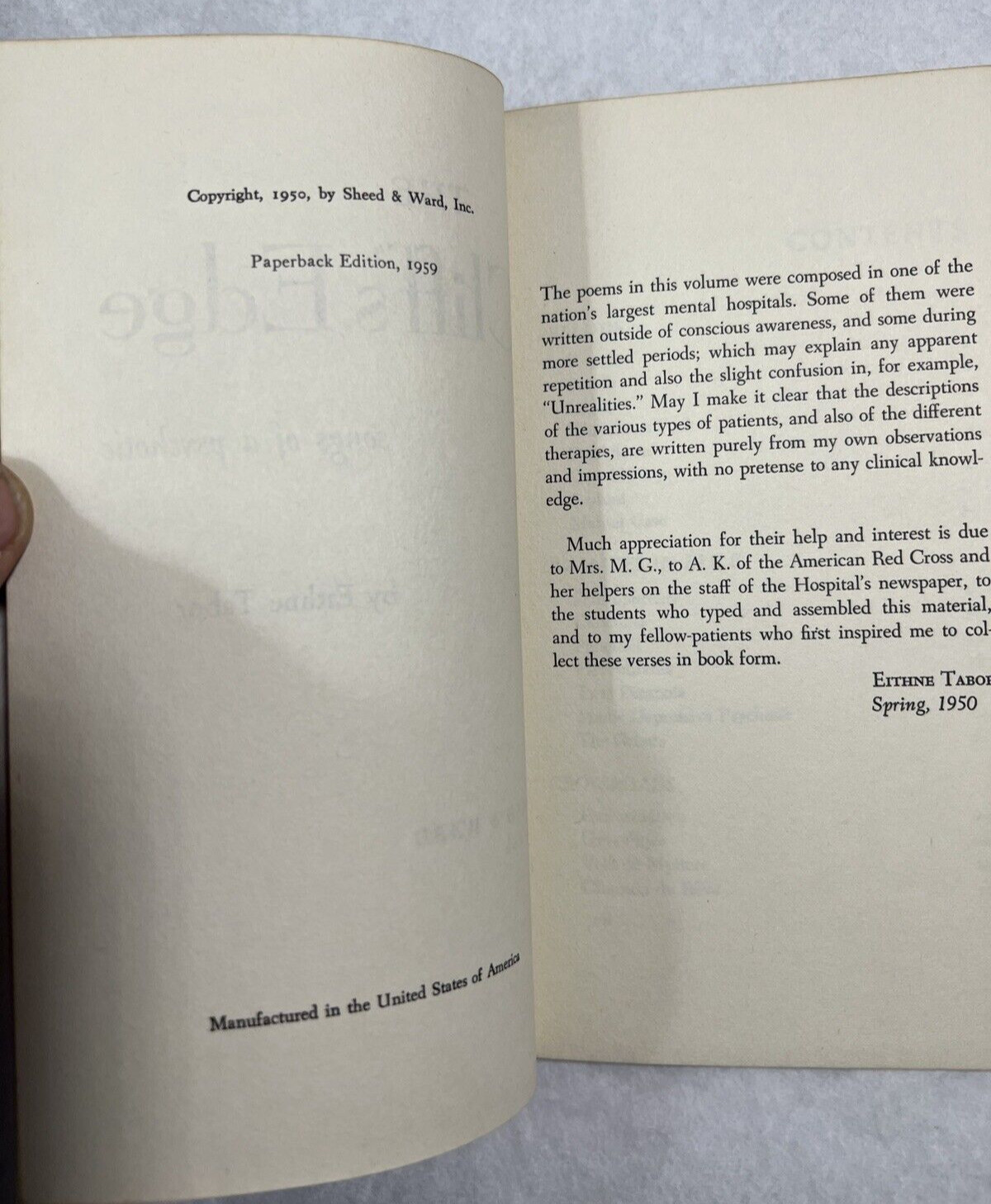 The Cliff's Edge: Songs of a Psychotic - Eithne Tabor - Paperback, 1959 - Signed - Image 2