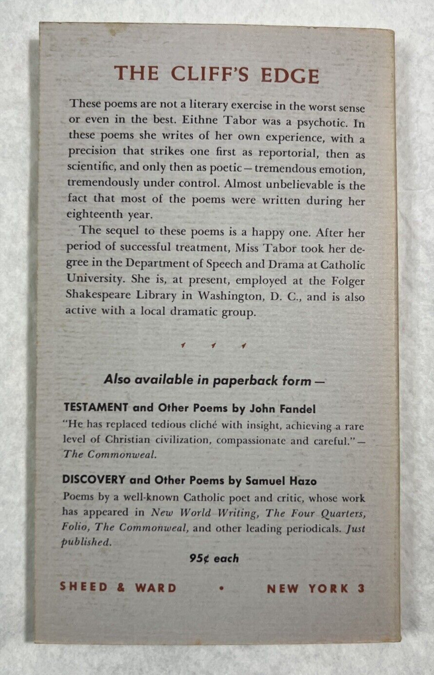 The Cliff's Edge: Songs of a Psychotic - Eithne Tabor - Paperback, 1959 - Signed - Image 7