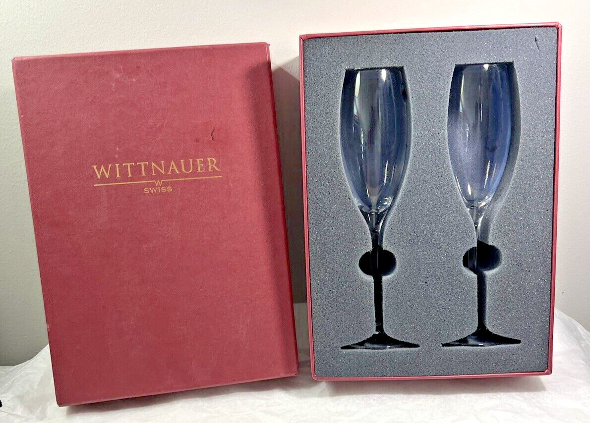 Vintage Pair of Wittnauer Lead Crystal Champagne Flutes - Switzerland - 10" - Image 1