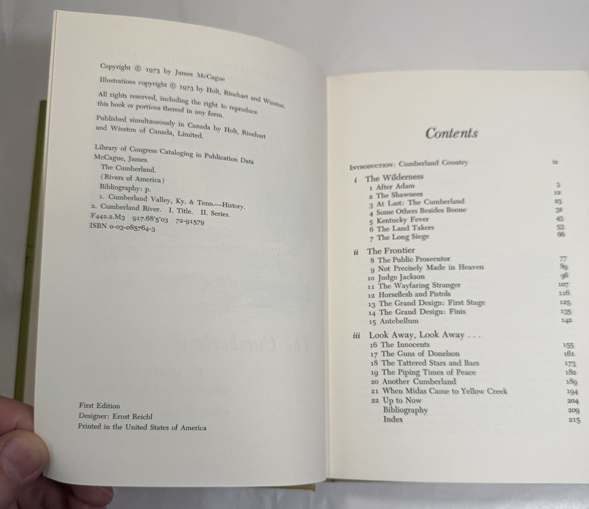 James McCague C Walker 1st Ed 1973 The Cumberland Rivers Of America HC w/DJ - Image 2