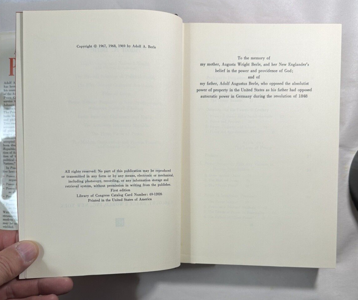Adolf Augustus Berle - POWER - 1969 HC DJ - First Edition 1st Printing - Image 2
