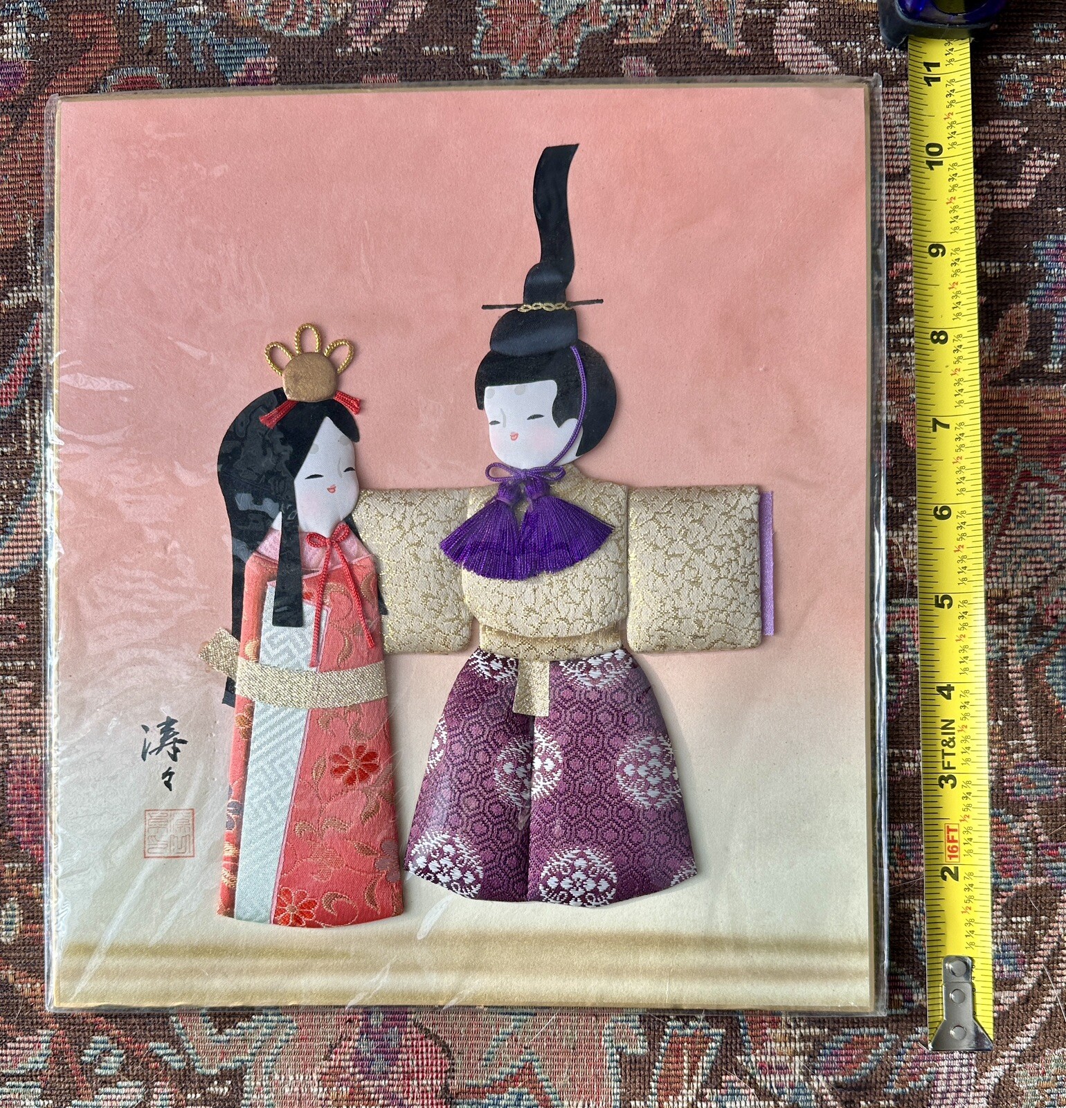 Japanese SIGNED Kimono SILK FABRIC 3D WALL ART Picture - Image 5