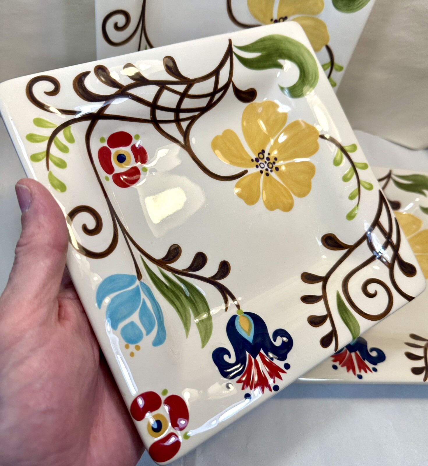 Set of 3 (Three) Vida For Eva Méndes For España Jardine 8" Square Salad Plates - Image 1