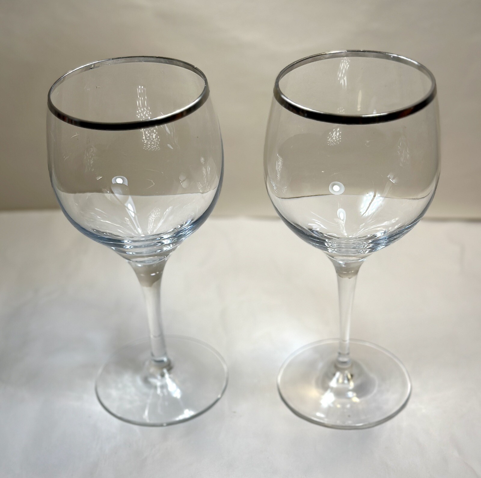Set of 2 Lenox WEATHERLY Wine Glasses Goblets Platinum Trim 7" - Vintage 1970s - Image 1