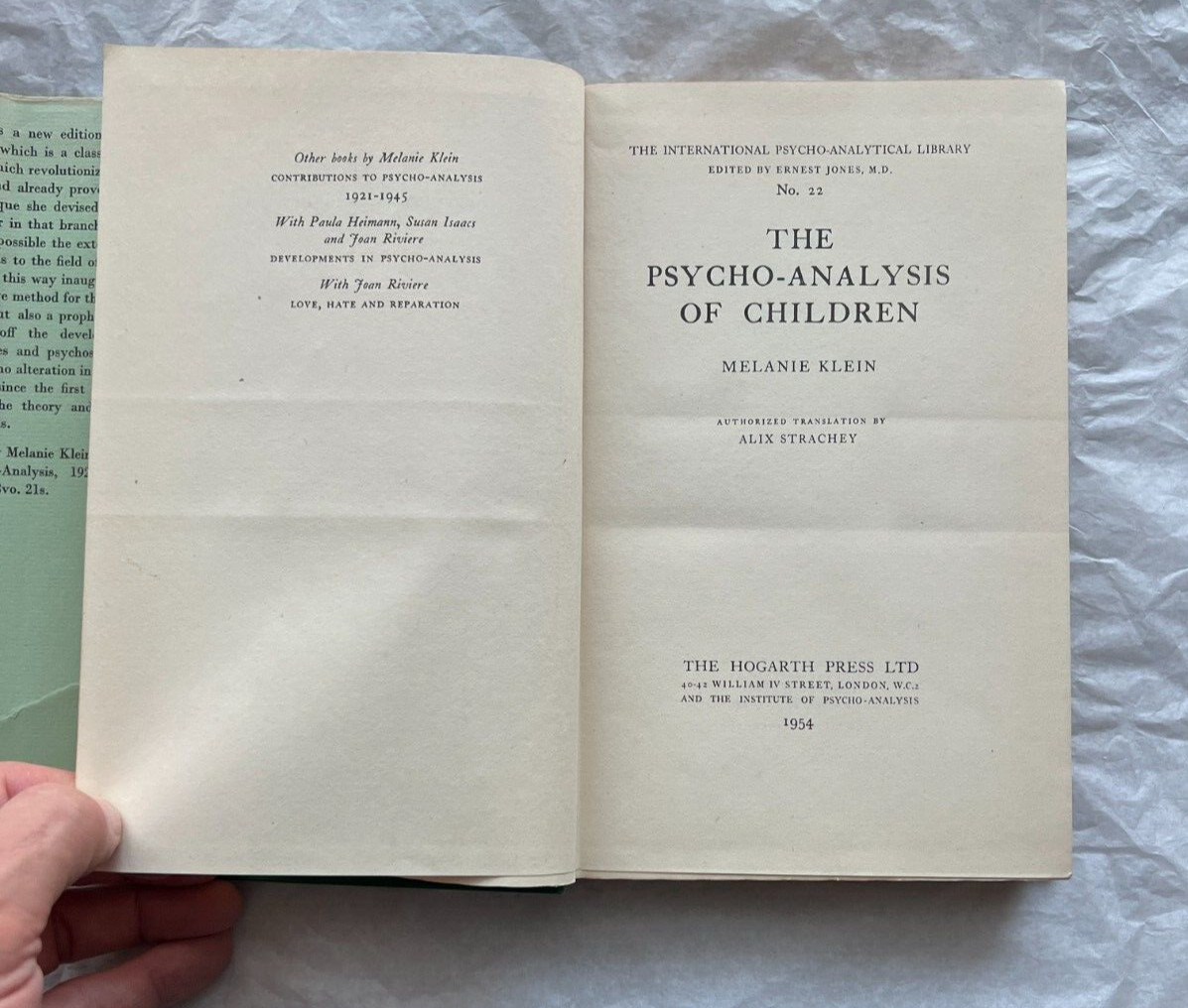 Melanie Klein: The Psycho-Analysis of Children - HC/DJ, 1954, Hogarth Press - Image 3