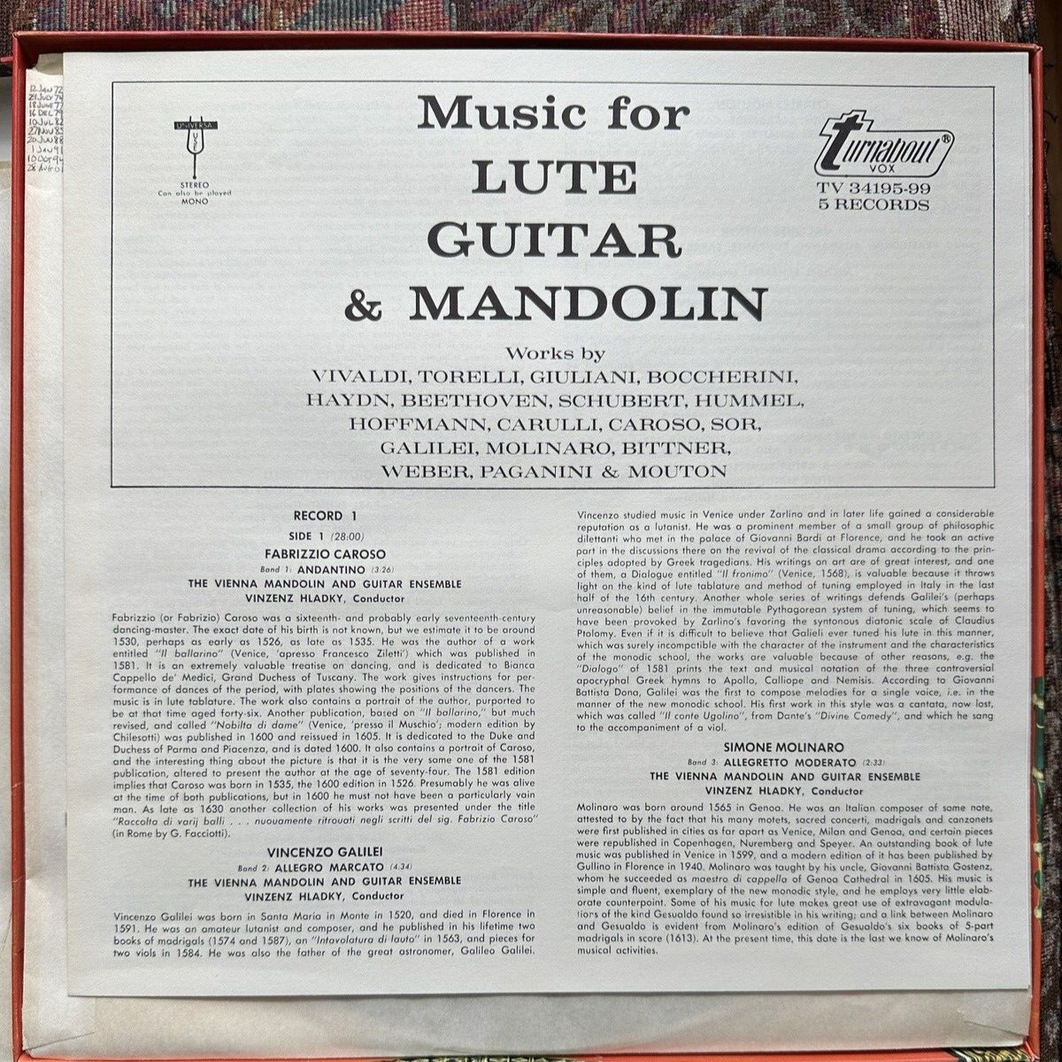 Music for Lute, Guitar, Mandolin - Turnabout TV 34195-99 - Image 3