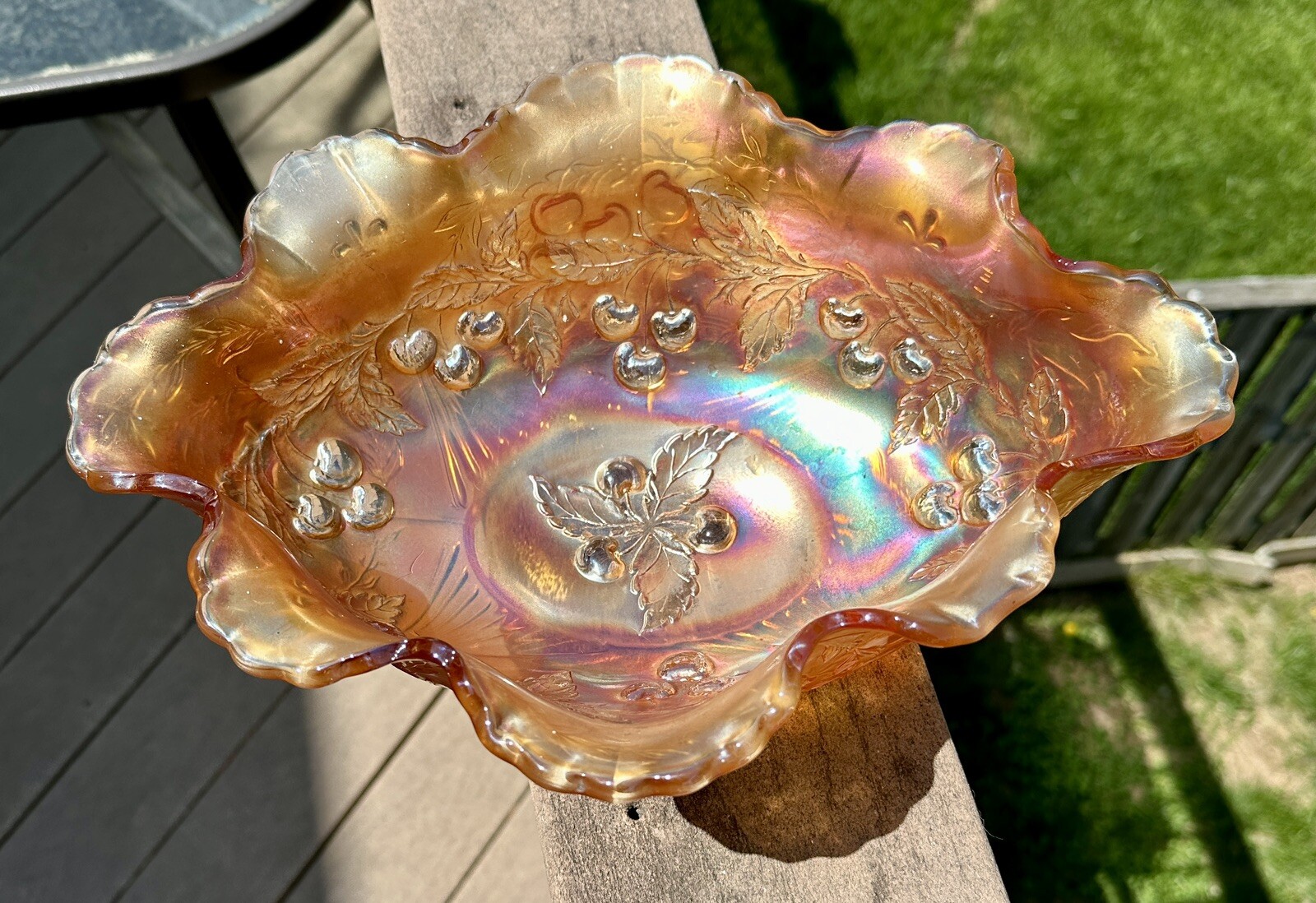 Fenton Oval Marigold Iridescent 13 x 9 Inch Carnival Glass Bowl - Immaculate - Image 1