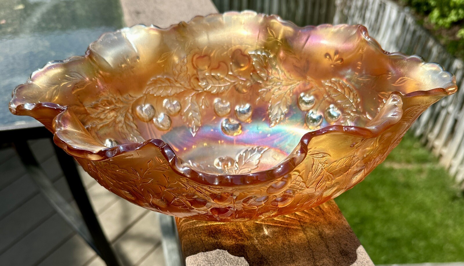 Fenton Oval Marigold Iridescent 13 x 9 Inch Carnival Glass Bowl - Immaculate - Image 12