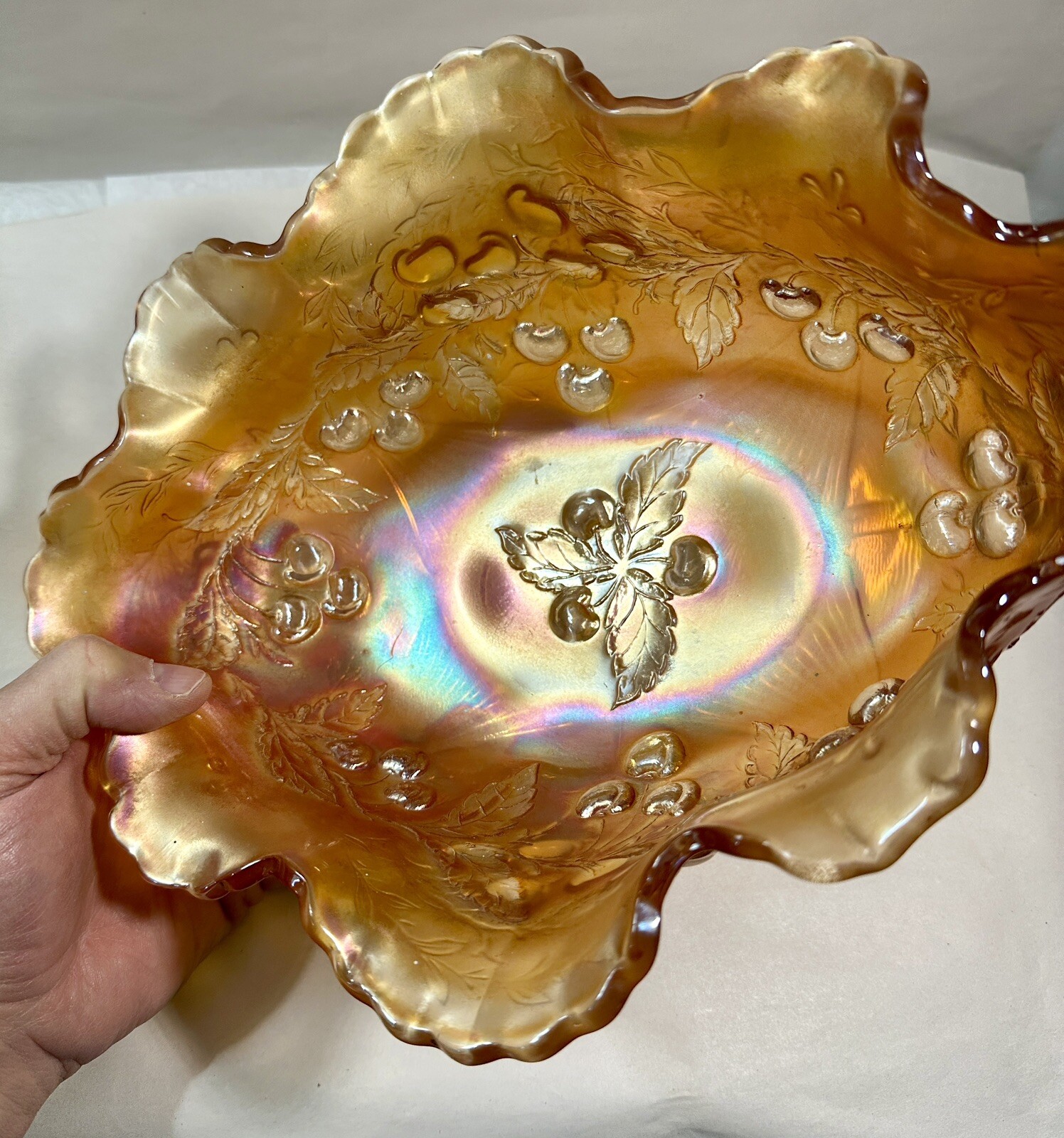 Fenton Oval Marigold Iridescent 13 x 9 Inch Carnival Glass Bowl - Immaculate - Image 3